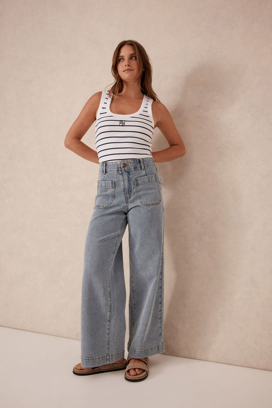 Ceres Life Wide Leg Front Pocket Jean - vintage blue