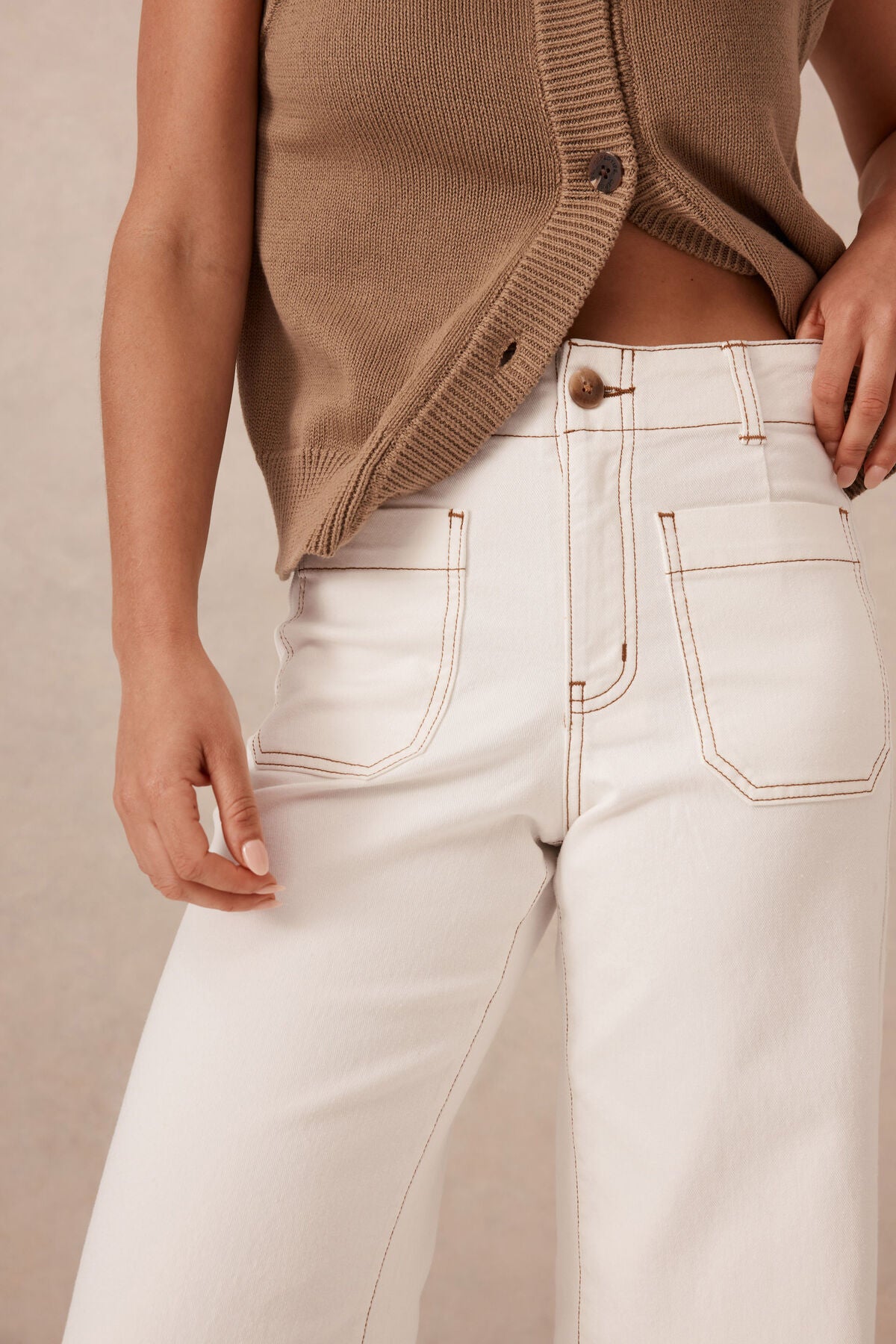 Ceres Life Wide Leg Front Pocket Jean - fresh ecru
