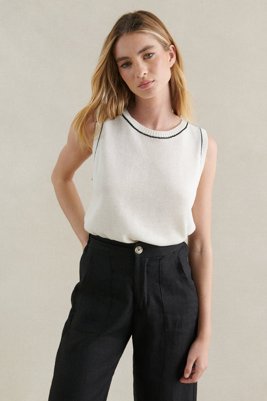 Little Lies Contrast Stitch Tank - white