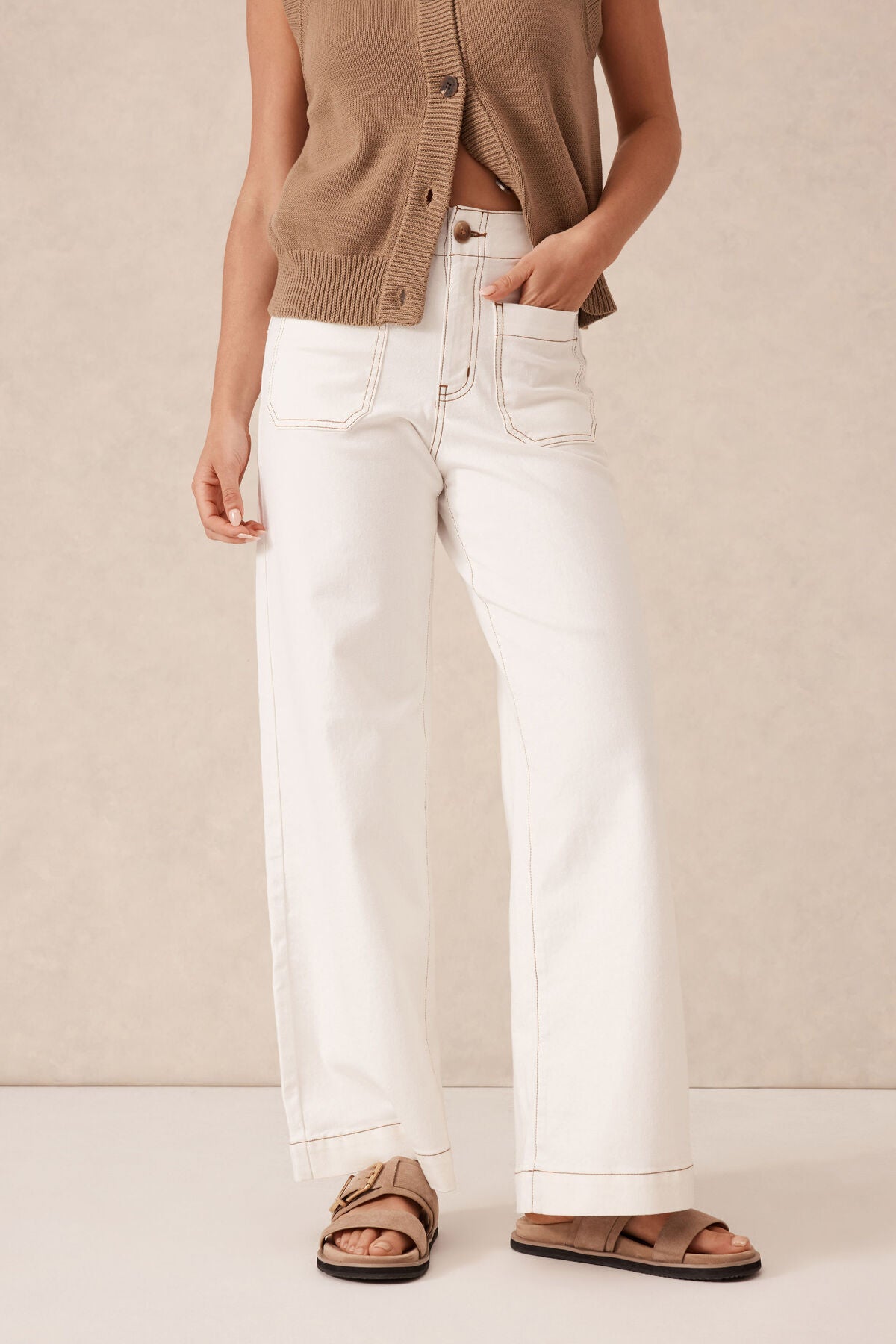 Ceres Life Wide Leg Front Pocket Jean - fresh ecru