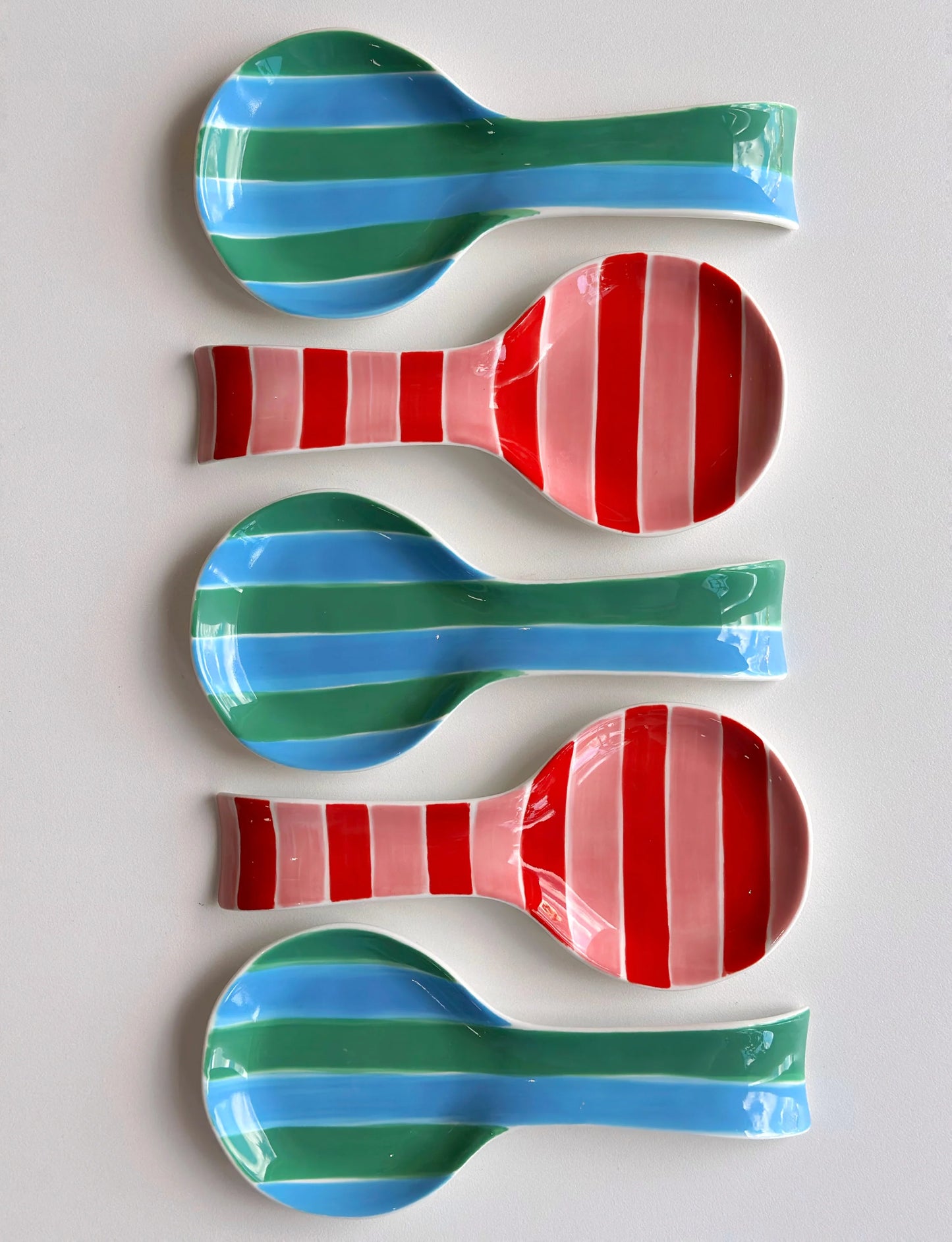 Noss & Co Spoon Rest - green and cornflower blue stripes