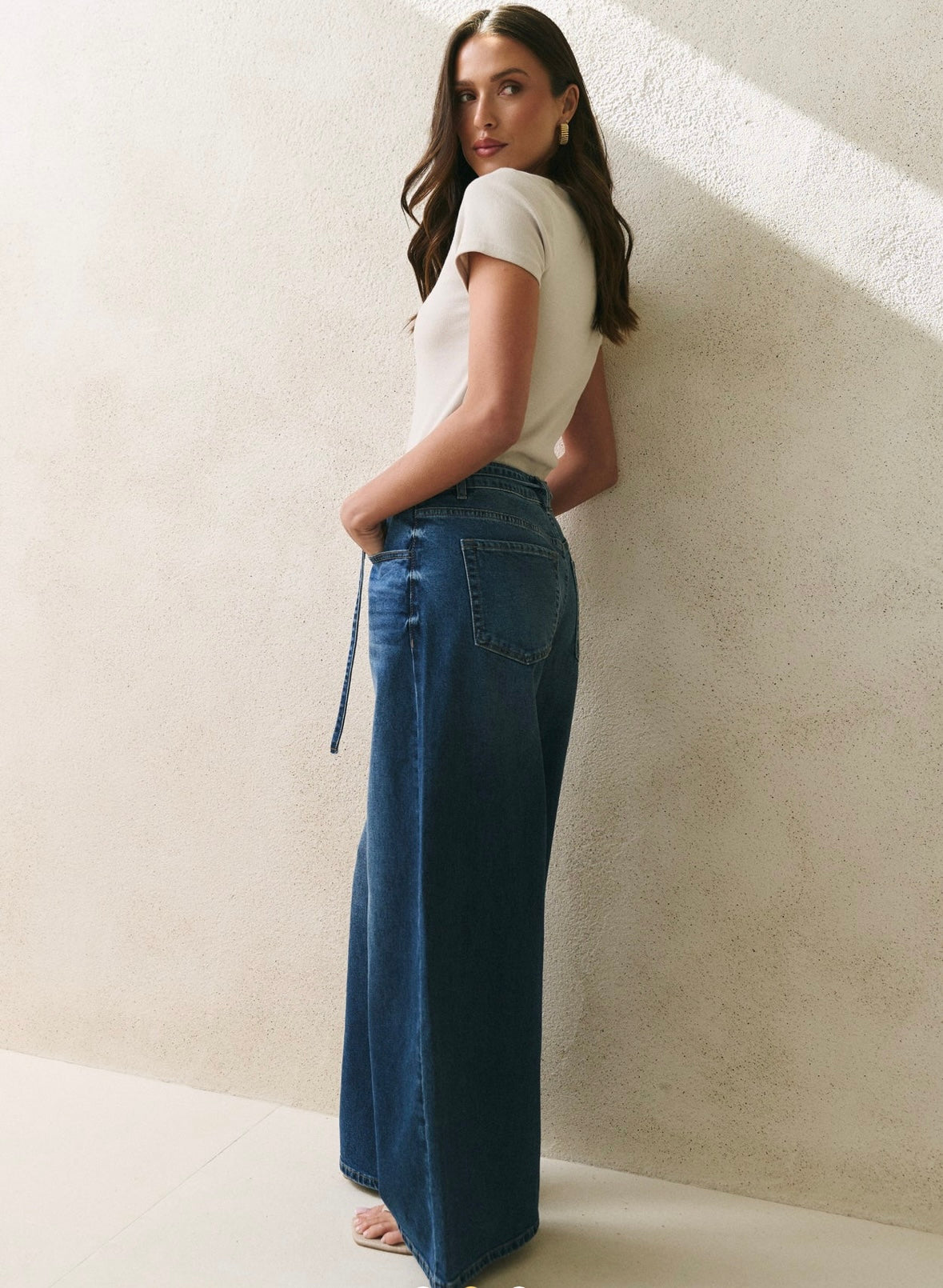 Stories Be Told College Wide Leg Tie Belt Jean - deep blue