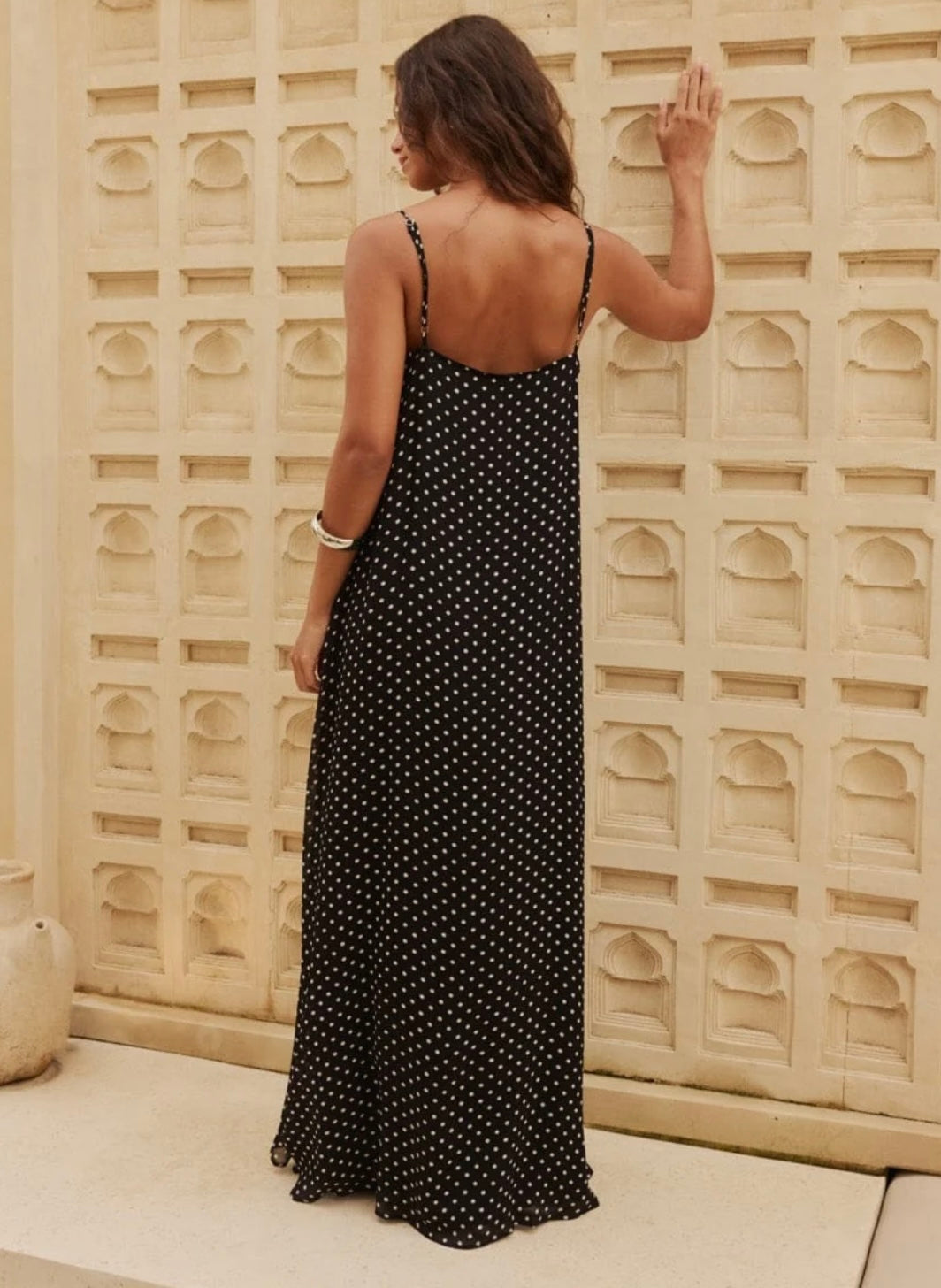 Reverie the Label Aurora Maxi Dress - black polka dot