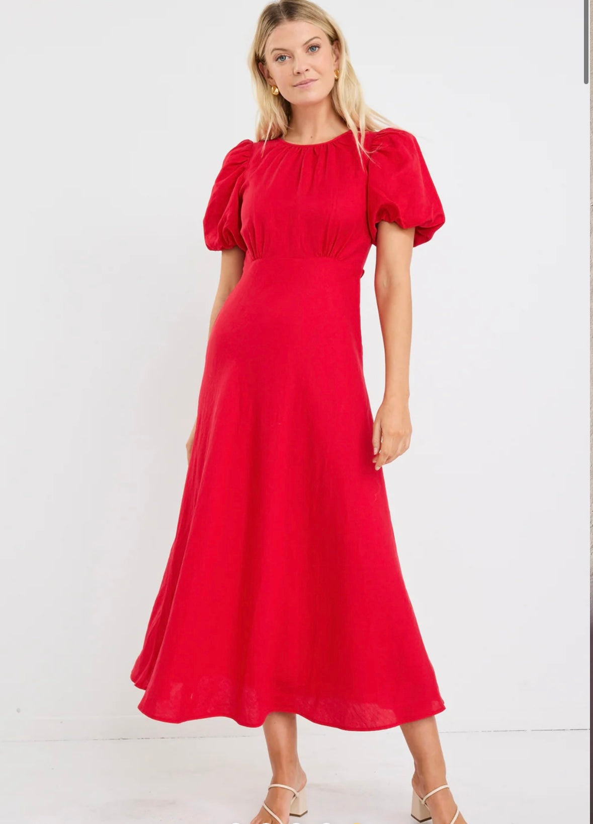 stories be told - Stage Puff Sleeve Floaty Maxi Dress - cherry