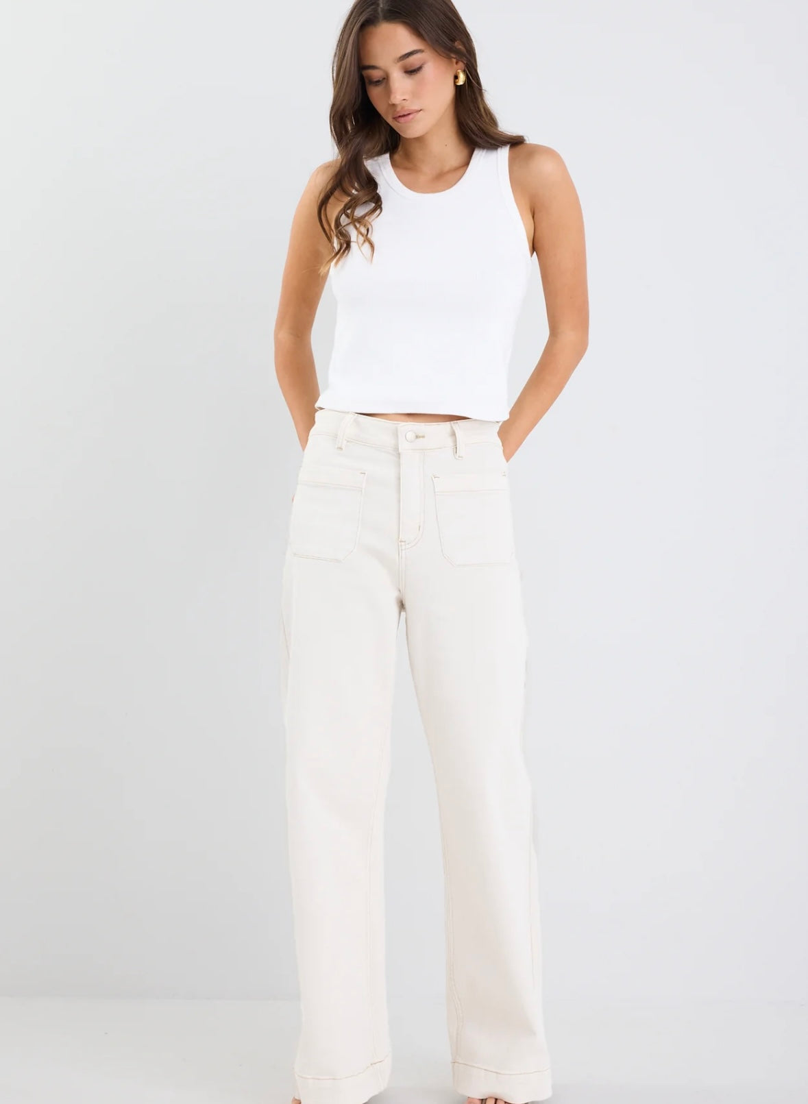 Among the Brave Zoey High Rise Wide Leg Jean - ecru
