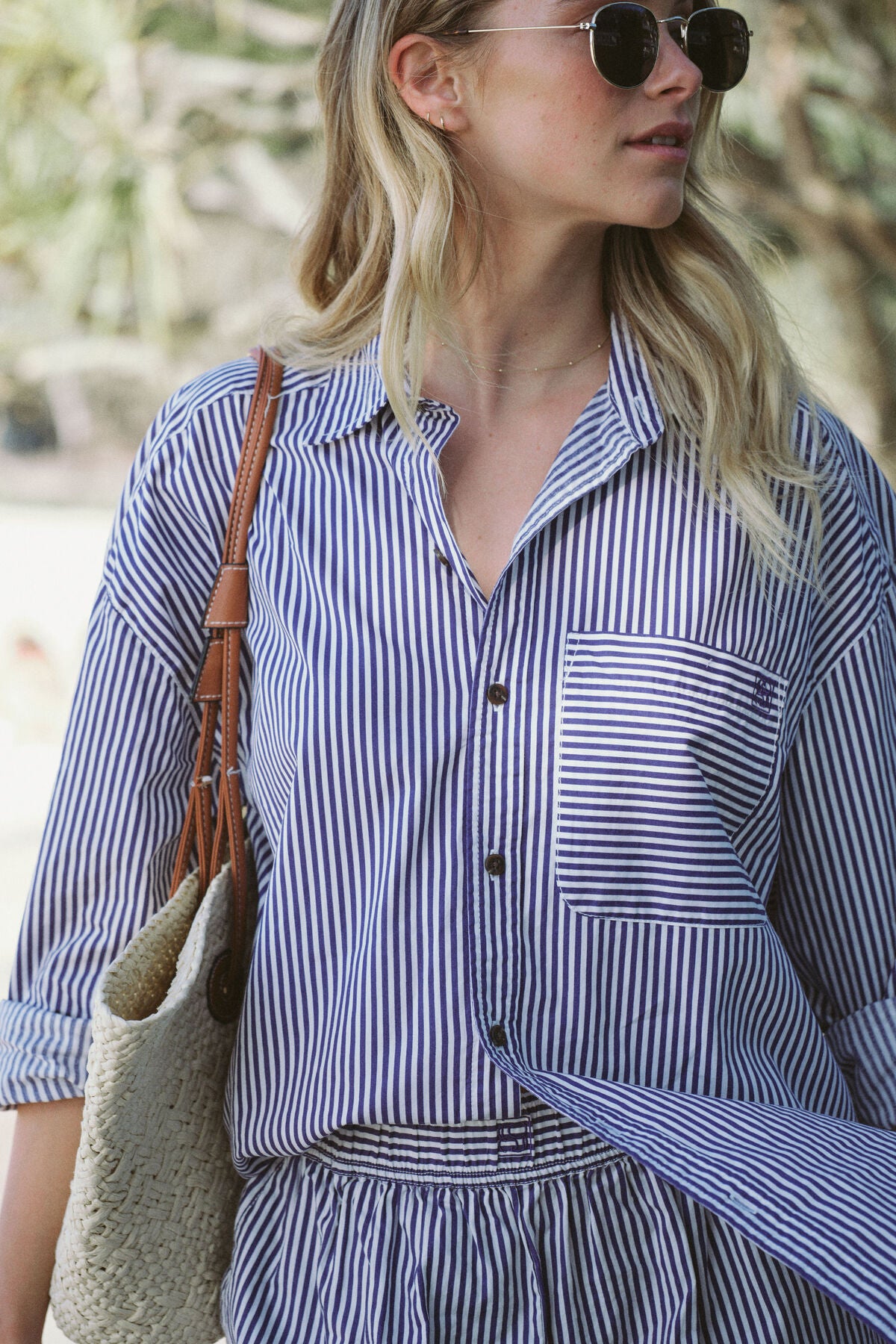Ceres Life Oversized Shirt - college blue white narrow stripe