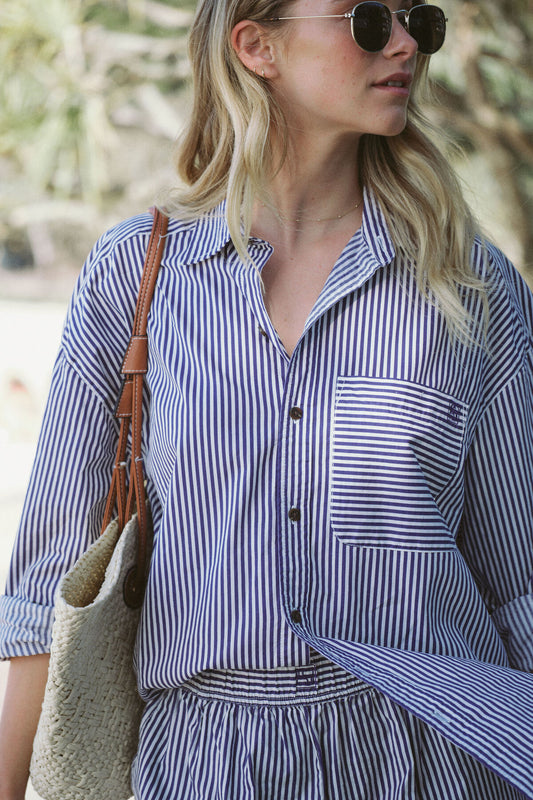 Ceres Life Oversized Shirt - college blue white narrow stripe
