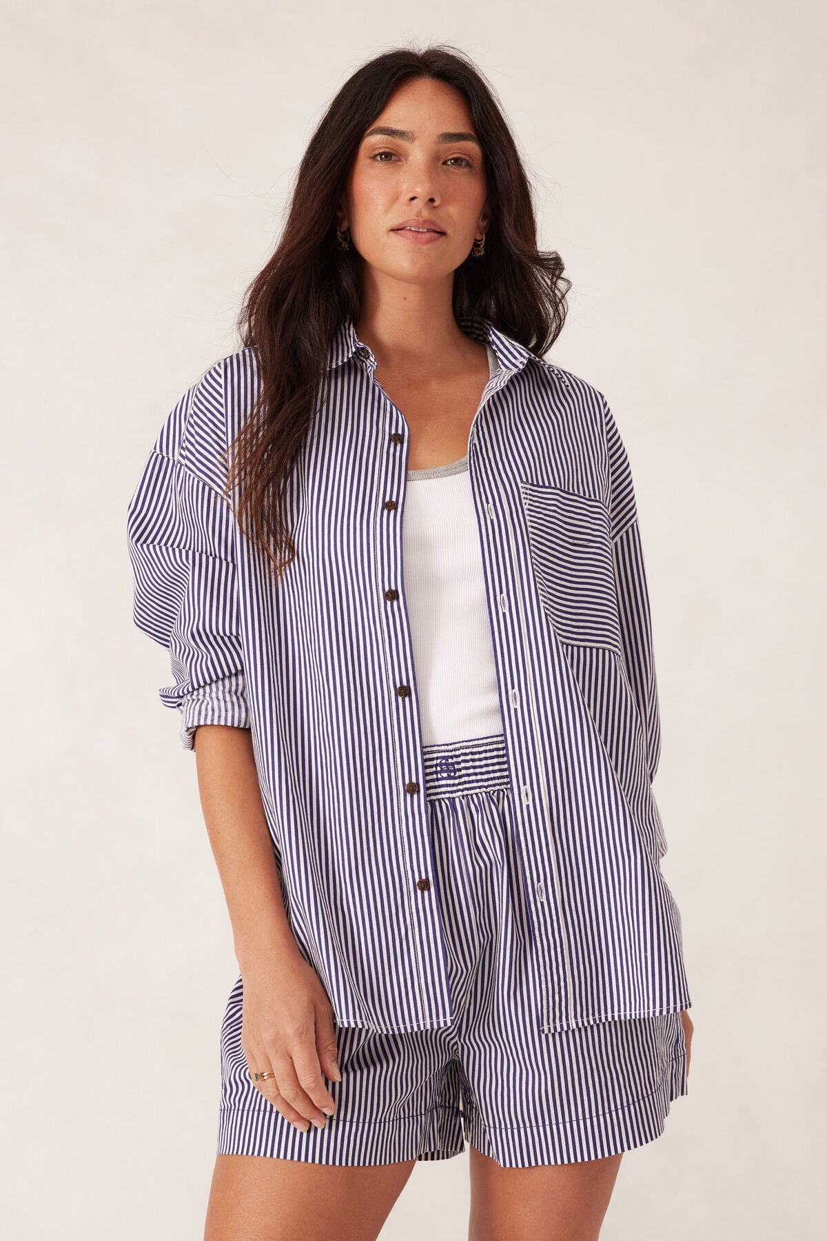 Ceres Life Oversized Shirt - college blue white narrow stripe