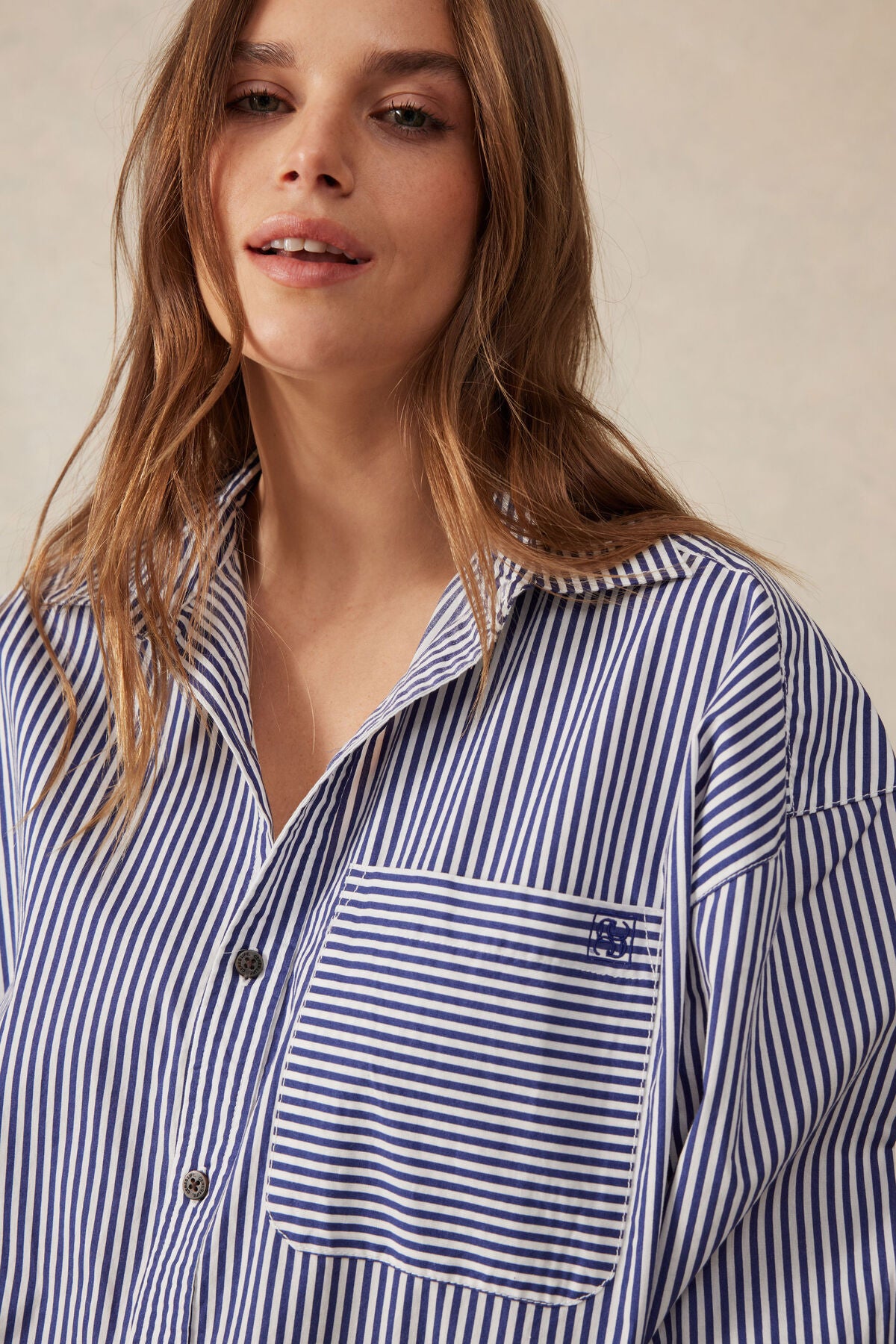 Ceres Life Oversized Shirt - college blue white narrow stripe