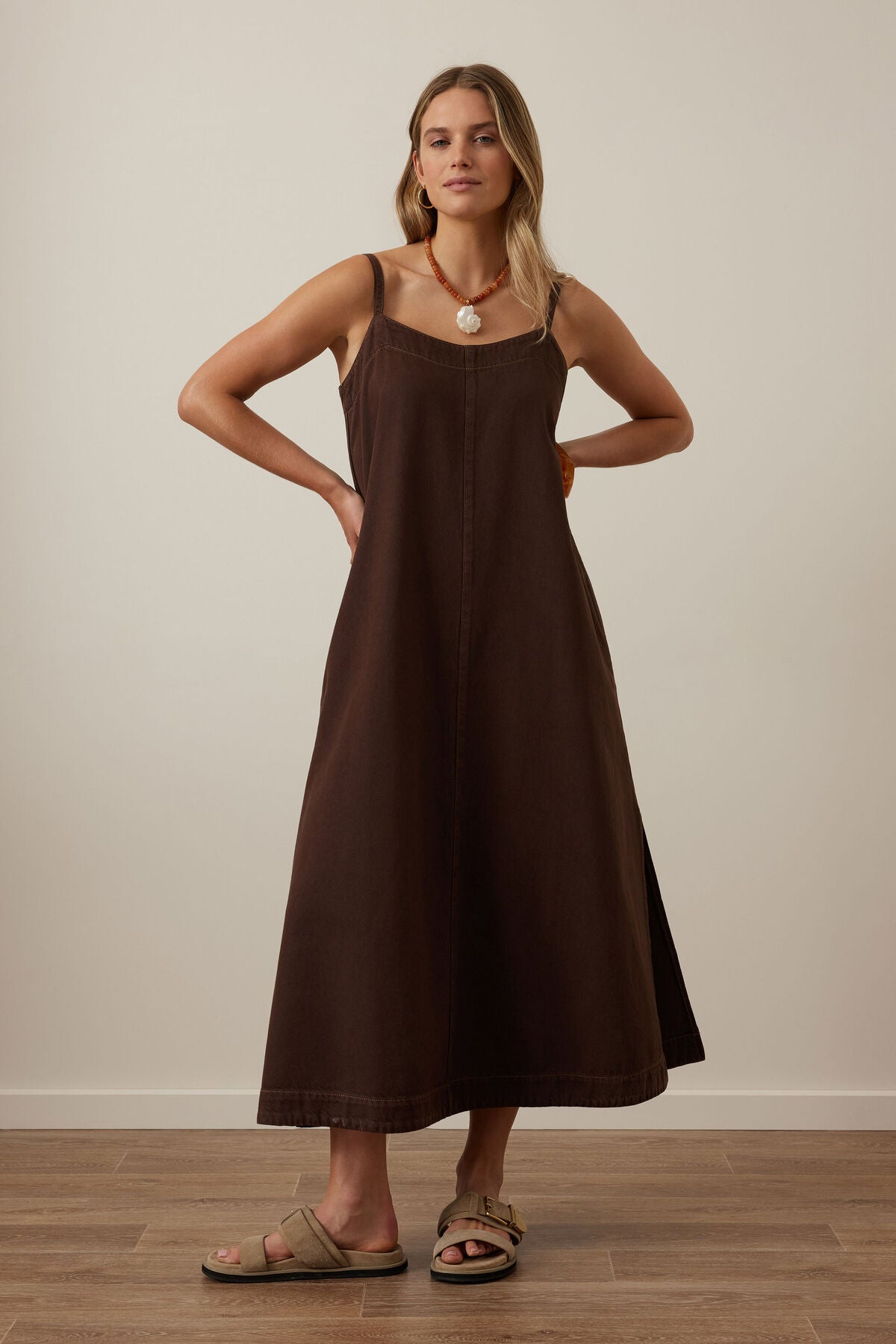 Ceres Remy Strappy Midi Dress - chocolate