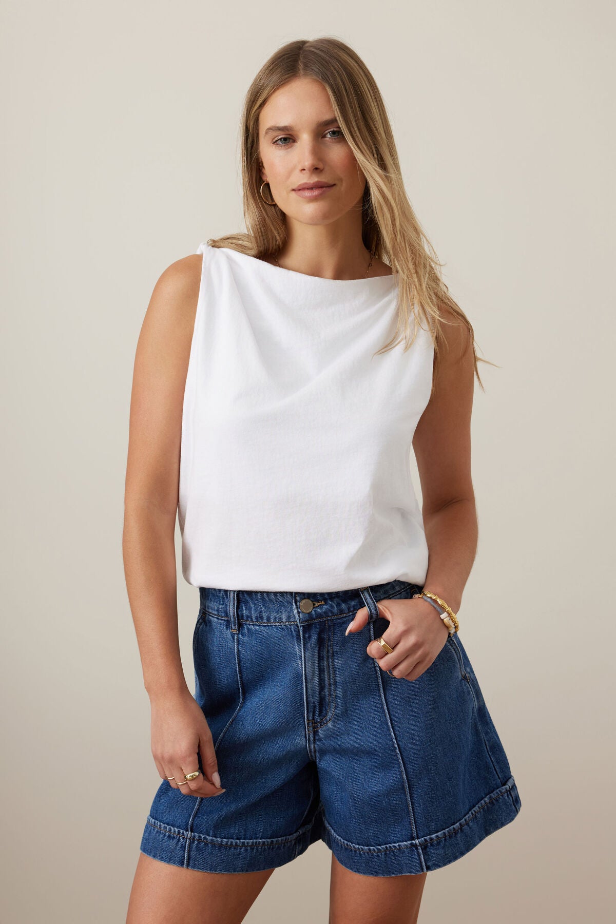 Ceres Tahlia Twist Strap Tank - white