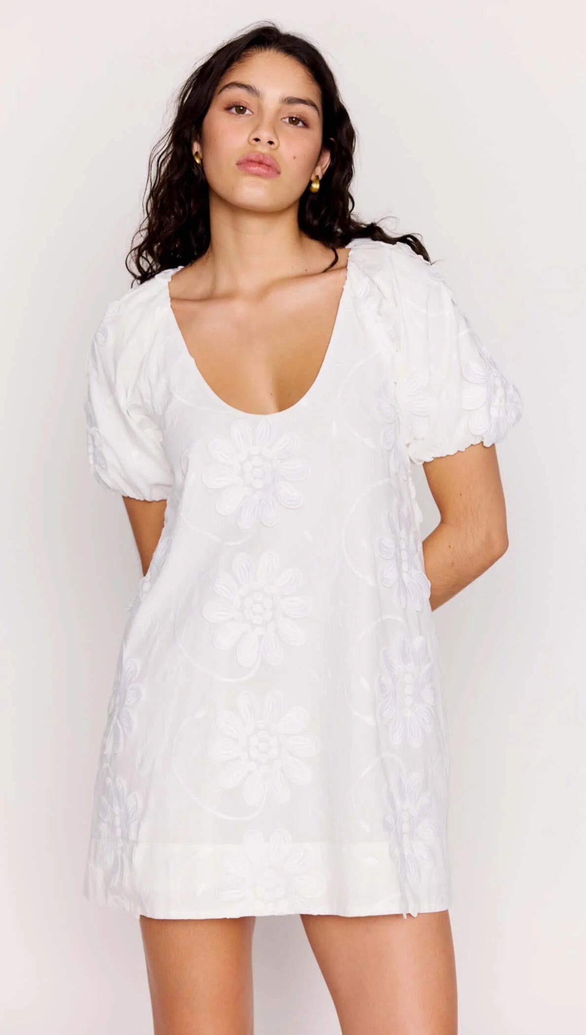 Minkpink Alessia Smock Mini Dress - white floral