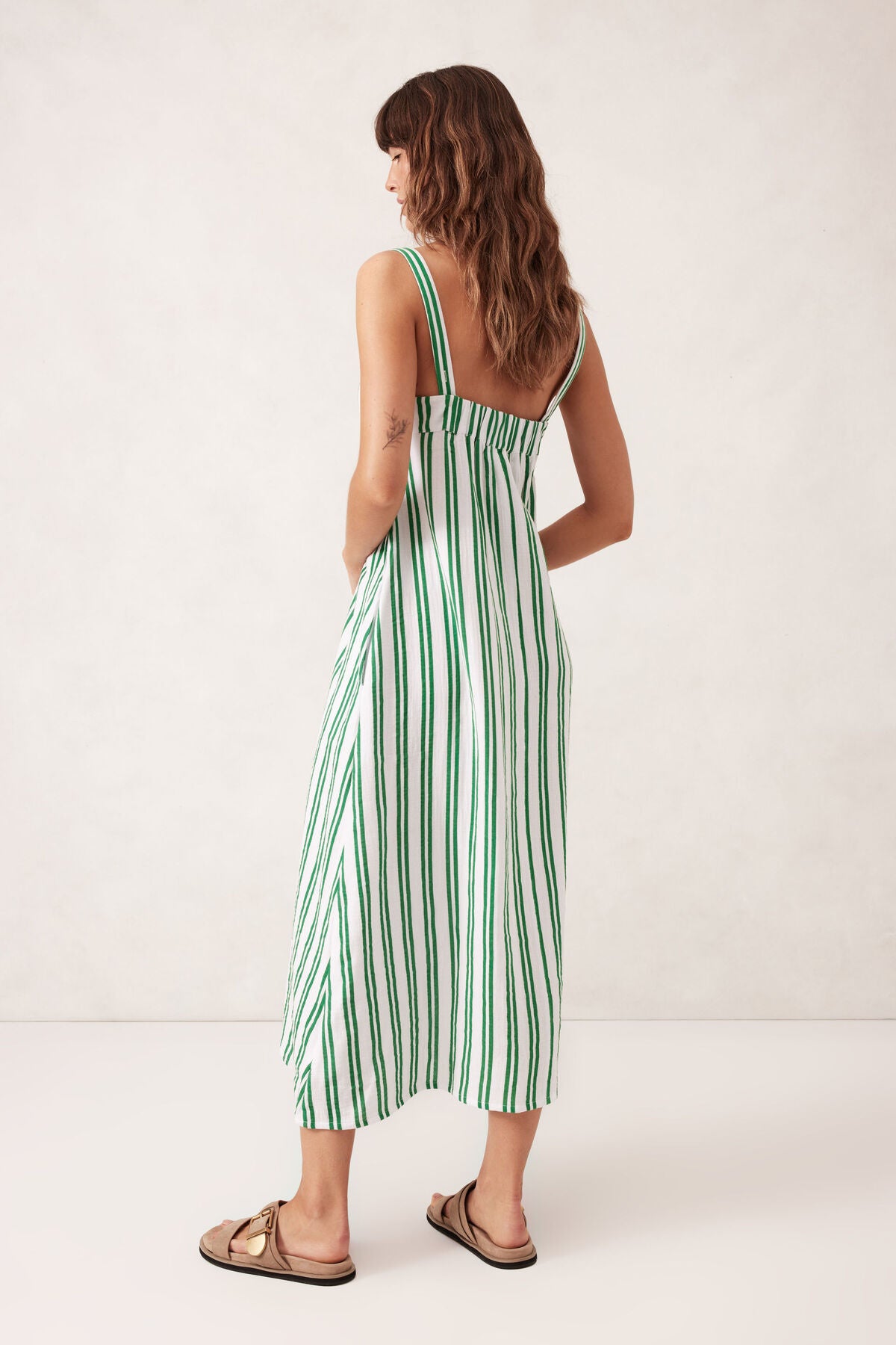Ceres Life Doublecloth Poolside Dress / fresh green double stripe