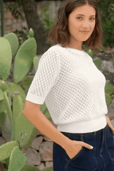 Ivy & Jack Dapple Boxy Knit Lace Tee - ivory