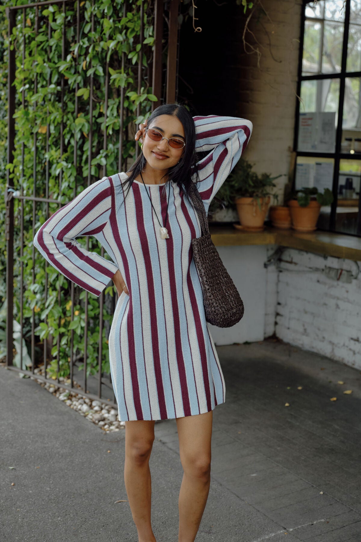 Ceres Chloe Stripe Mini dress - blue wine stripe