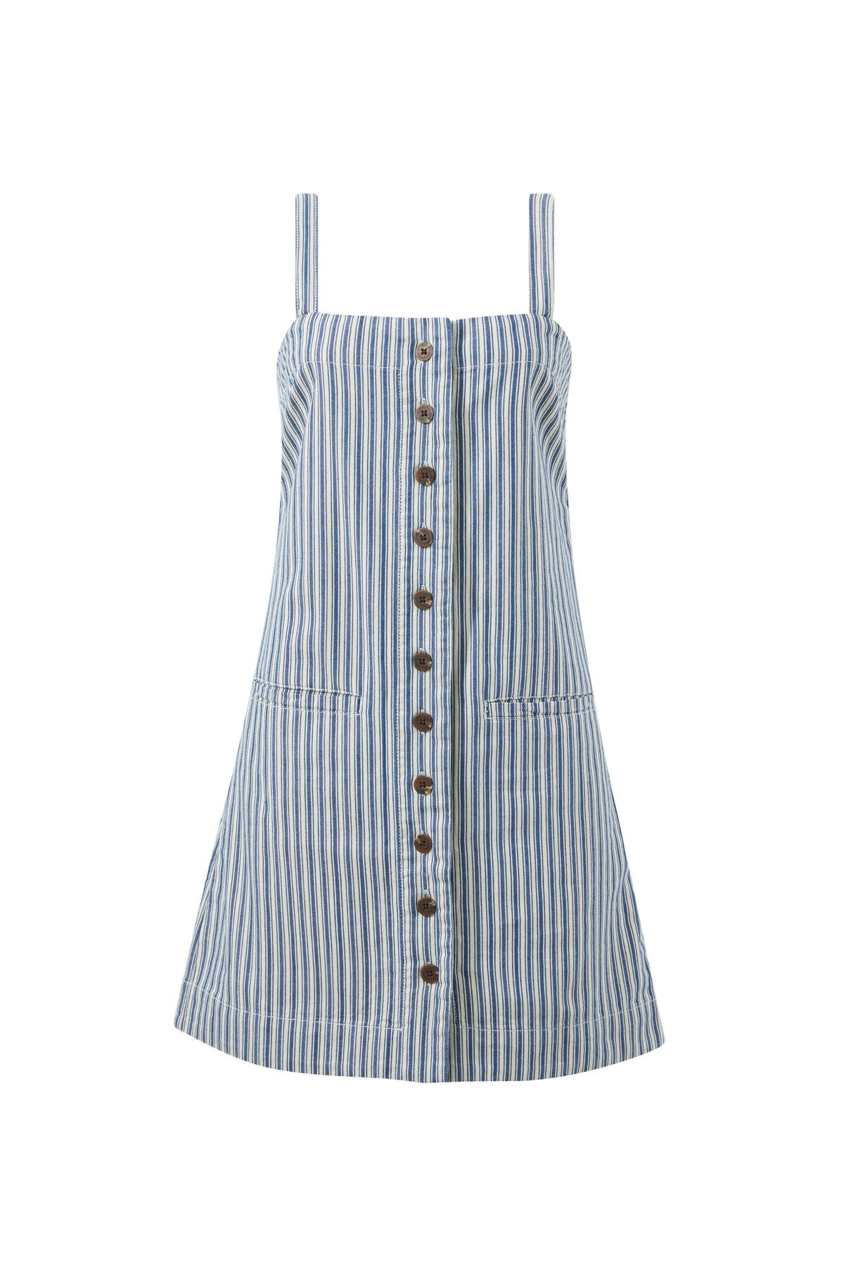 Ceres Life Strappy Button Mini Shift Dress - blue lagoon stripe