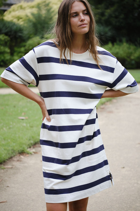 Ceres Life Mini Terry Dress - white/navy stripe