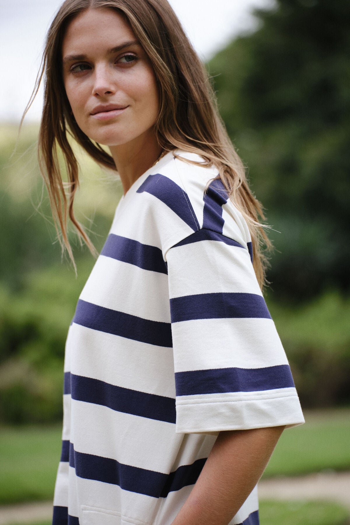 Ceres Life Mini Terry Dress - white/navy stripe