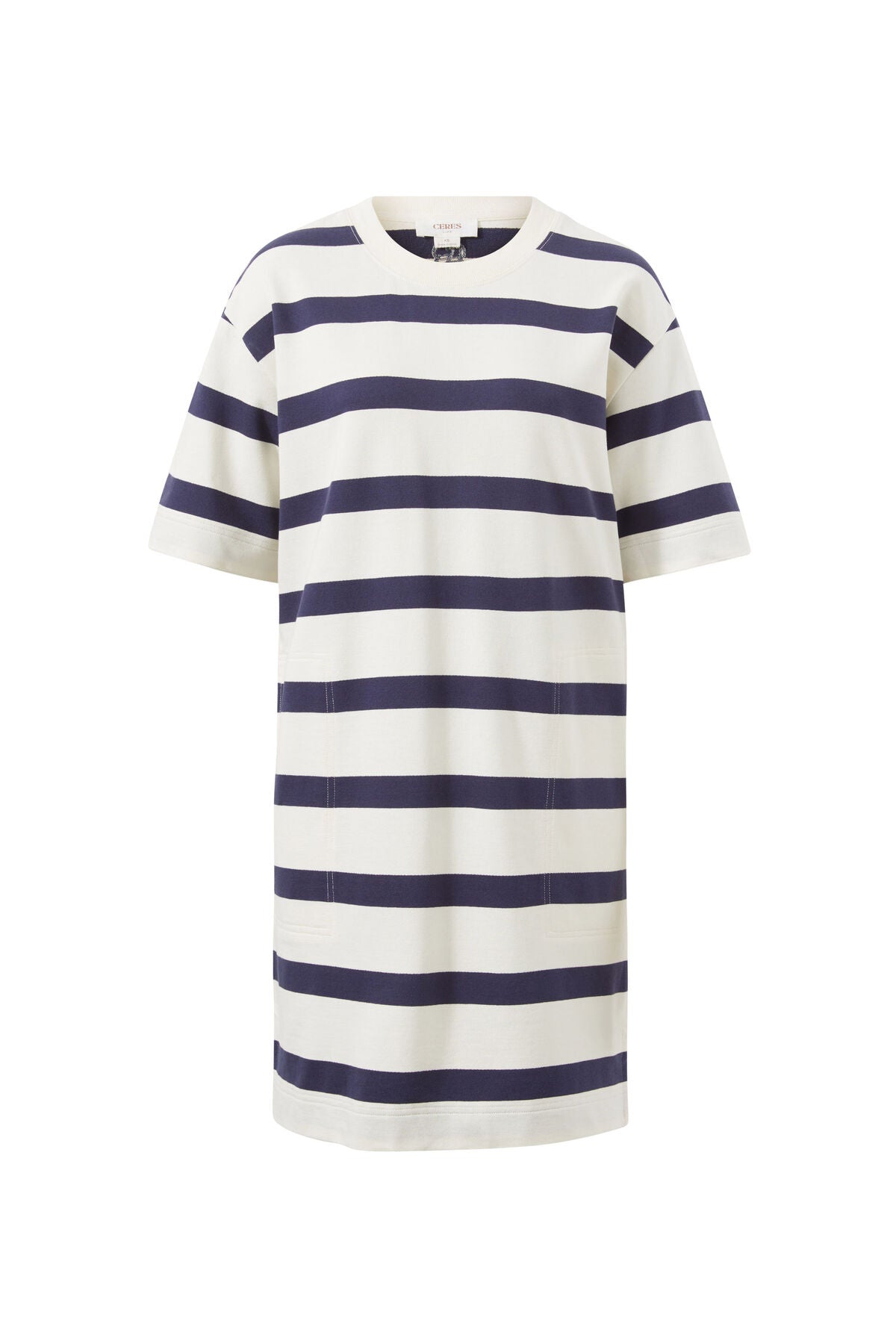 Ceres Life Mini Terry Dress - white/navy stripe