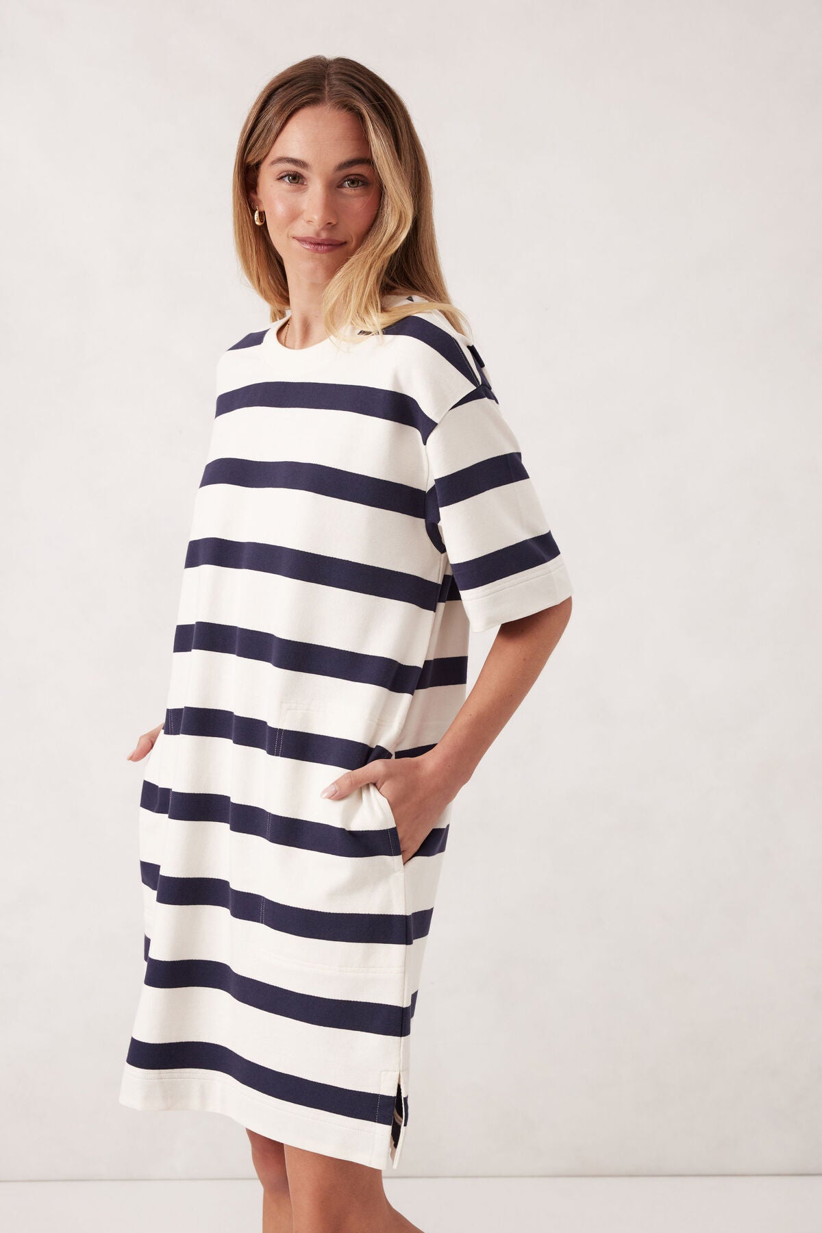 Ceres Life Mini Terry Dress - white/navy stripe