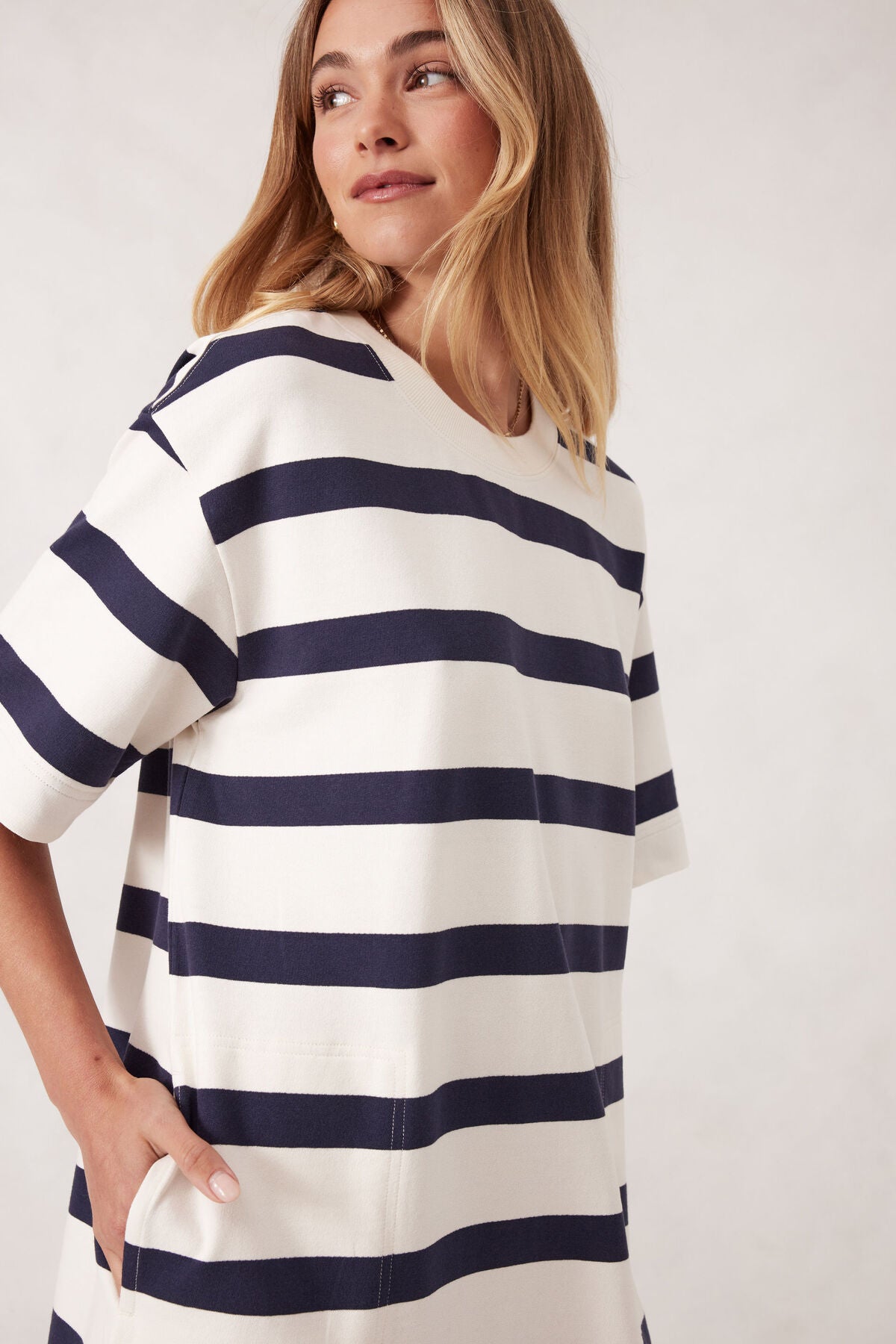 Ceres Life Mini Terry Dress - white/navy stripe