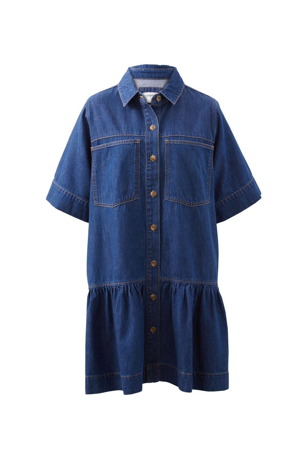 Ceres Life Short Sleeve Tiered Pocket Shirt Dress - midnight