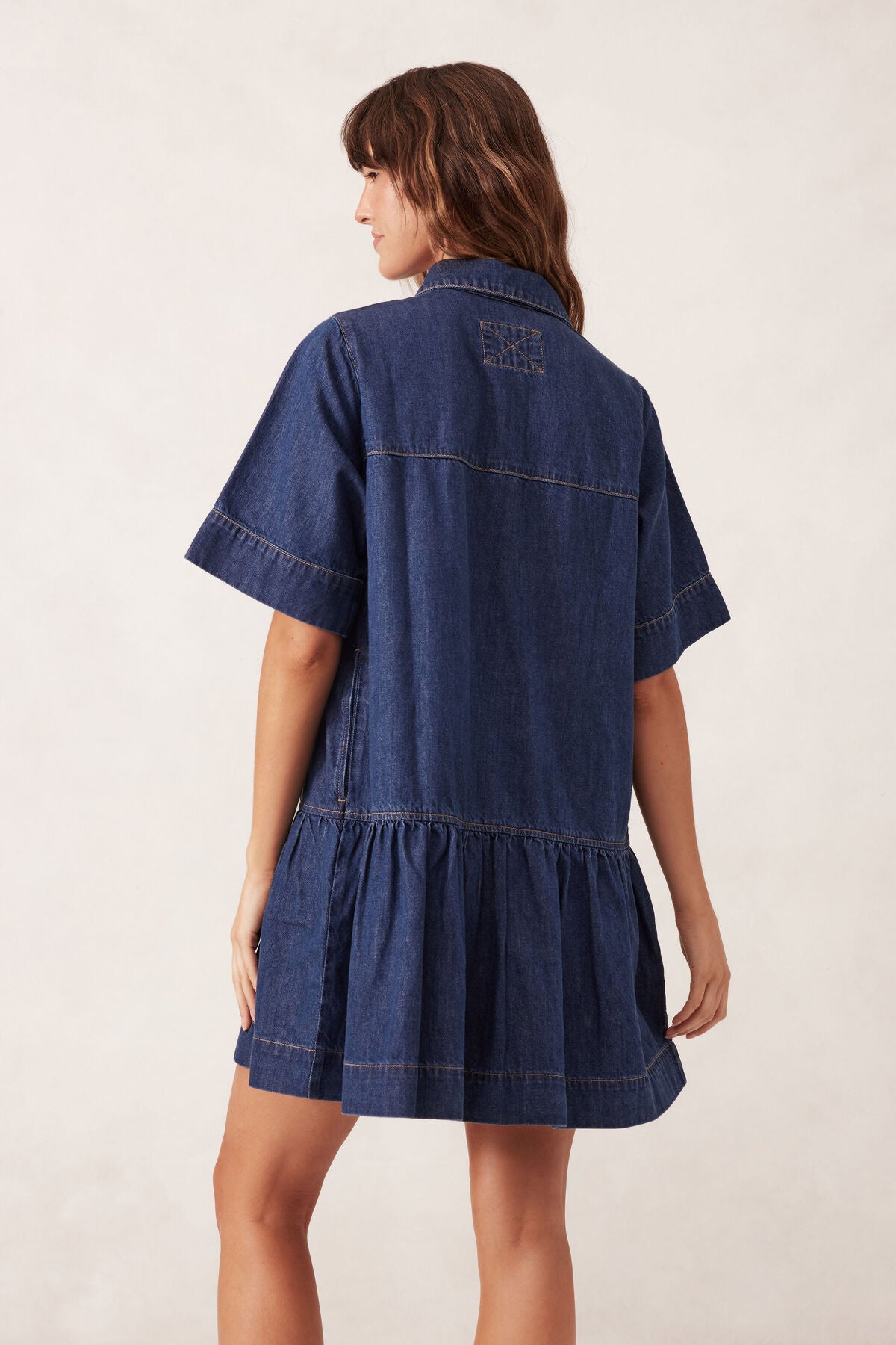 Ceres Life Short Sleeve Tiered Pocket Shirt Dress - midnight