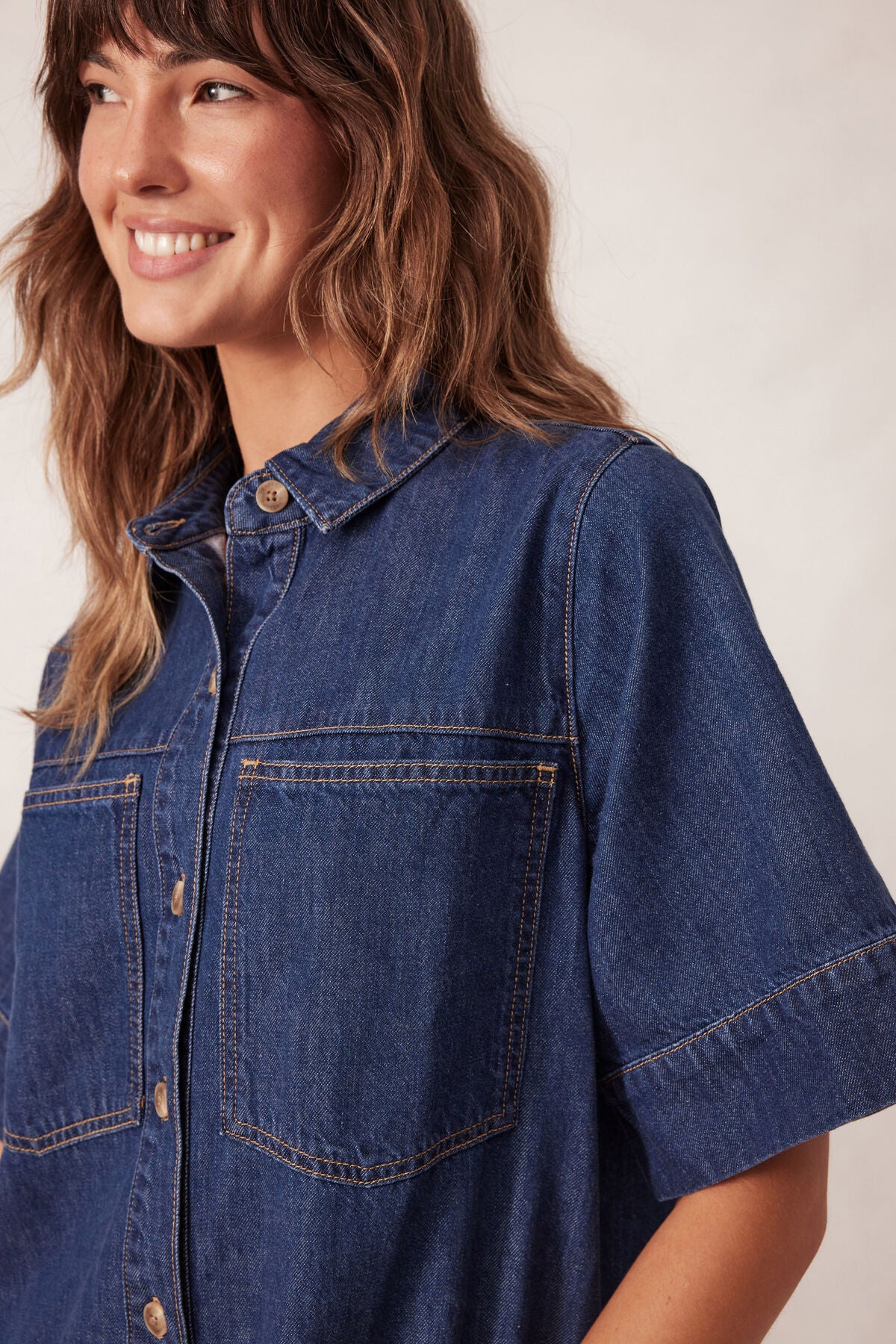 Ceres Life Short Sleeve Tiered Pocket Shirt Dress - midnight