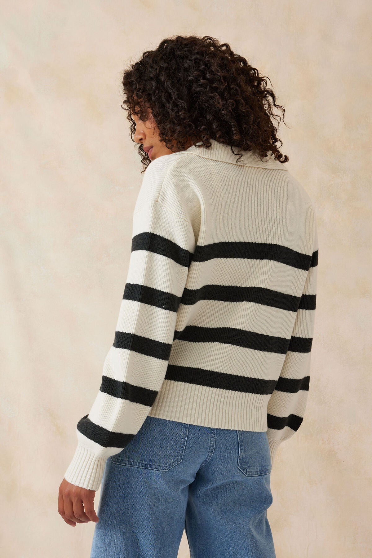Ceres Life Collared Soft Knit Wintet White & Black Stripe