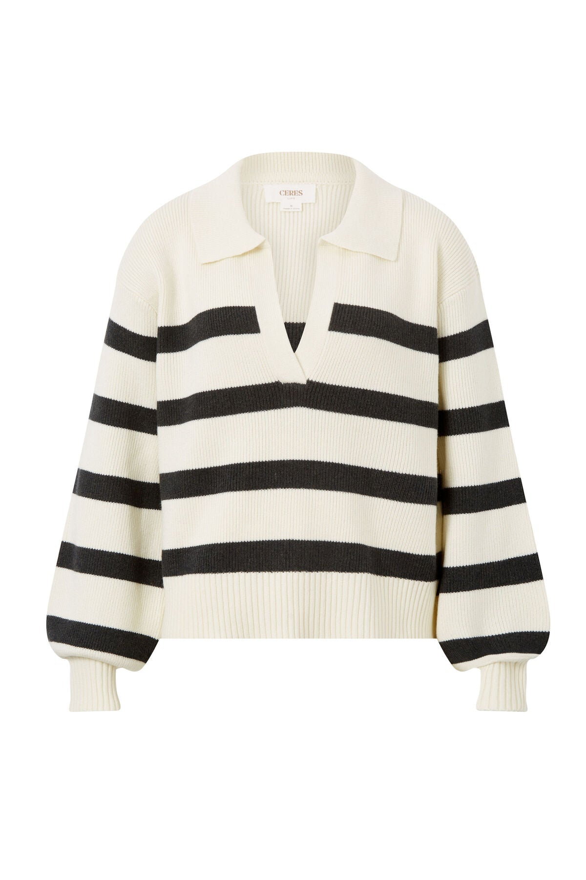 Ceres Life Collared Soft Knit Wintet White & Black Stripe