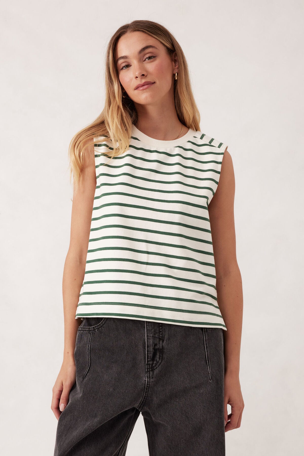 Ceres Life Sporty Terry Tank - pine green stripe