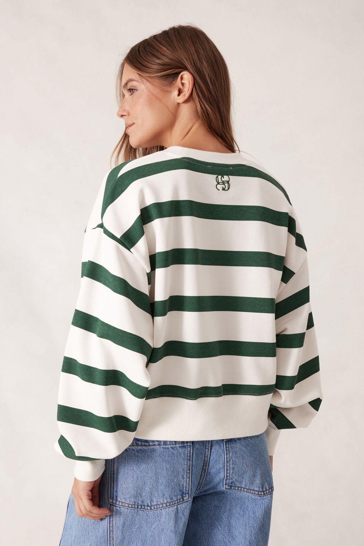 Ceres Life Cropped Slouchy Crew - pine green stripe