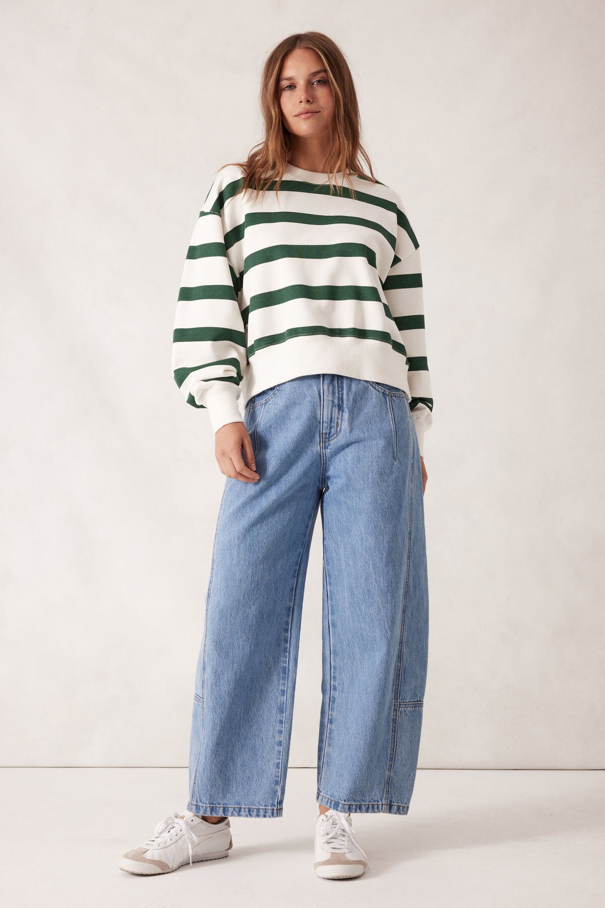 Ceres Life Cropped Slouchy Crew - pine green stripe