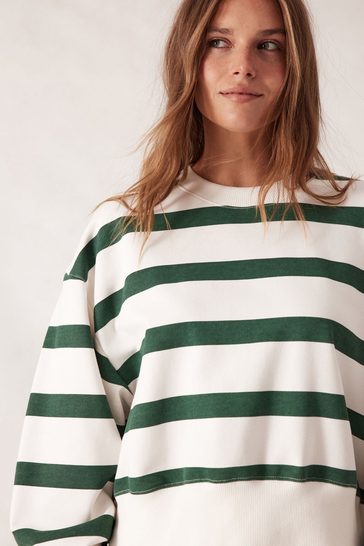 Ceres Life Cropped Slouchy Crew - pine green stripe