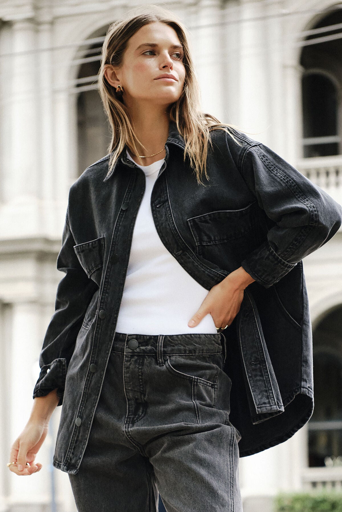 Ceres Life Bobbi Side Pocket Denim Shacket - washed black