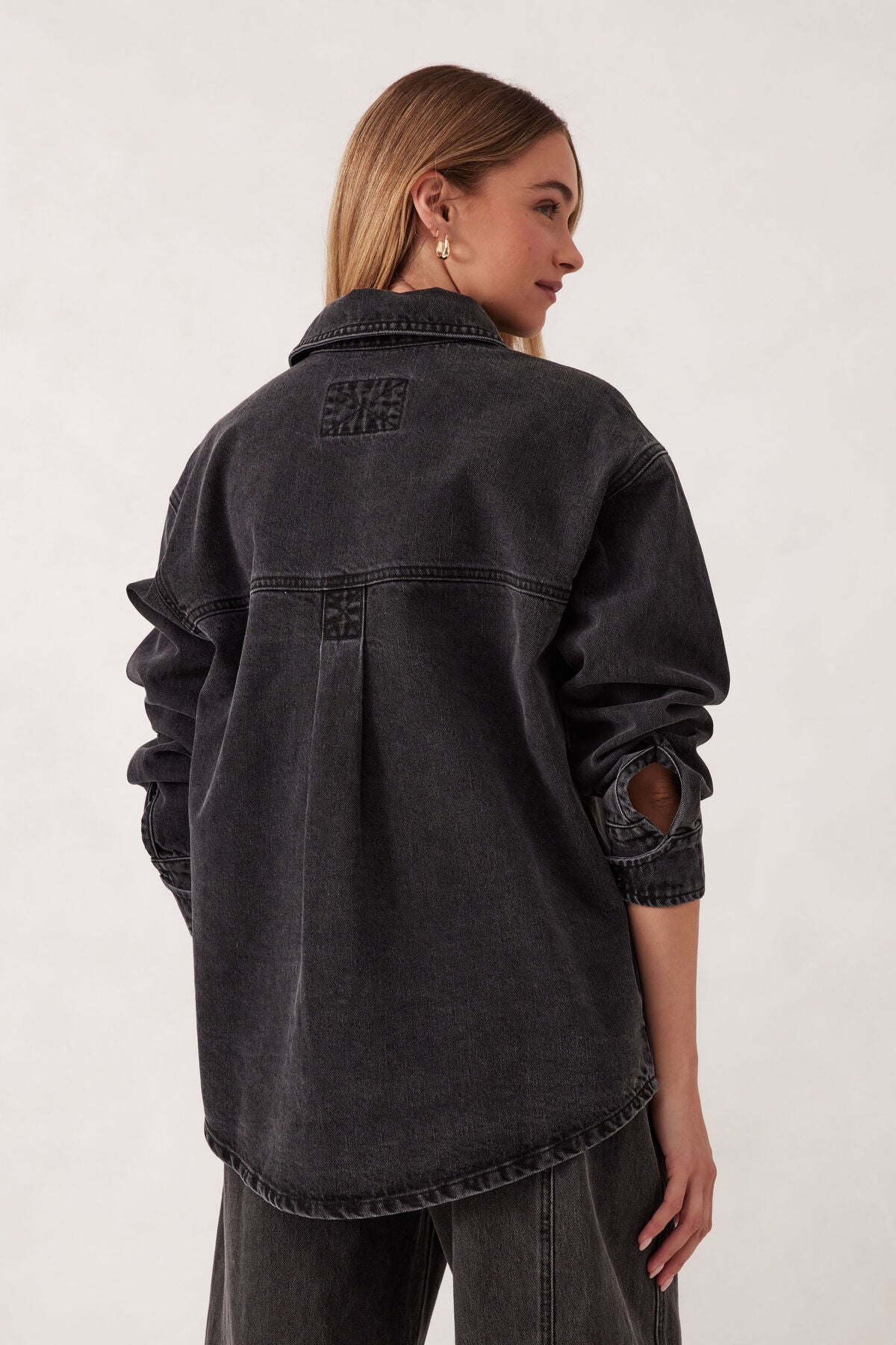 Ceres Life Bobbi Side Pocket Denim Shacket - washed black