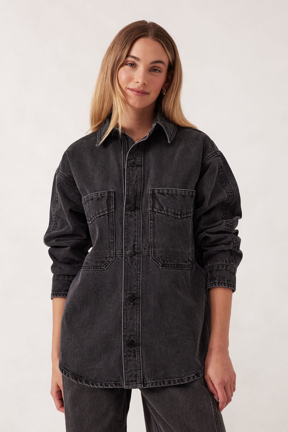 Ceres Life Bobbi Side Pocket Denim Shacket - washed black