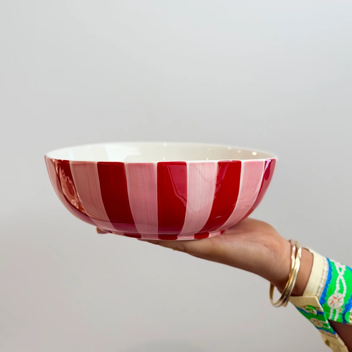Noss & Co Salad Bowl - pink and red stripe