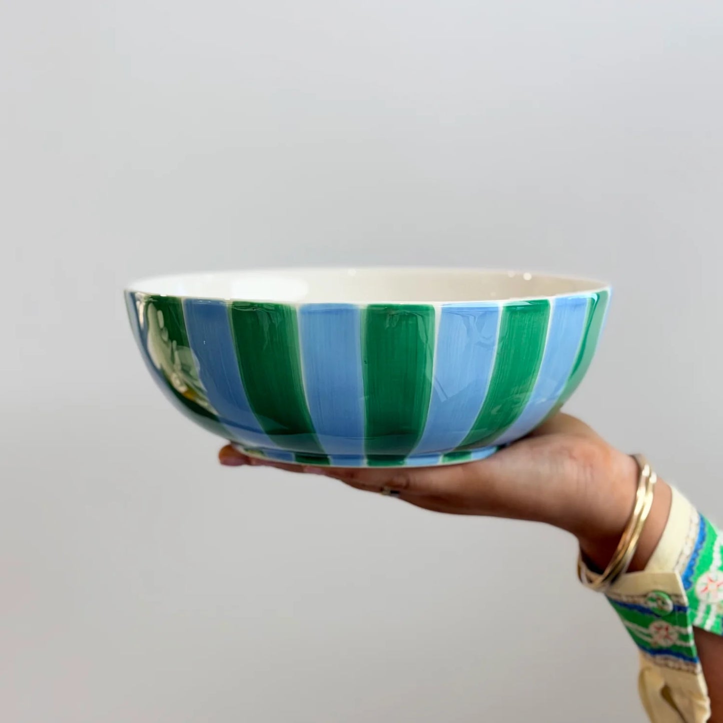Noss & Co Salad Bowl - Green & Cornflower Stripe