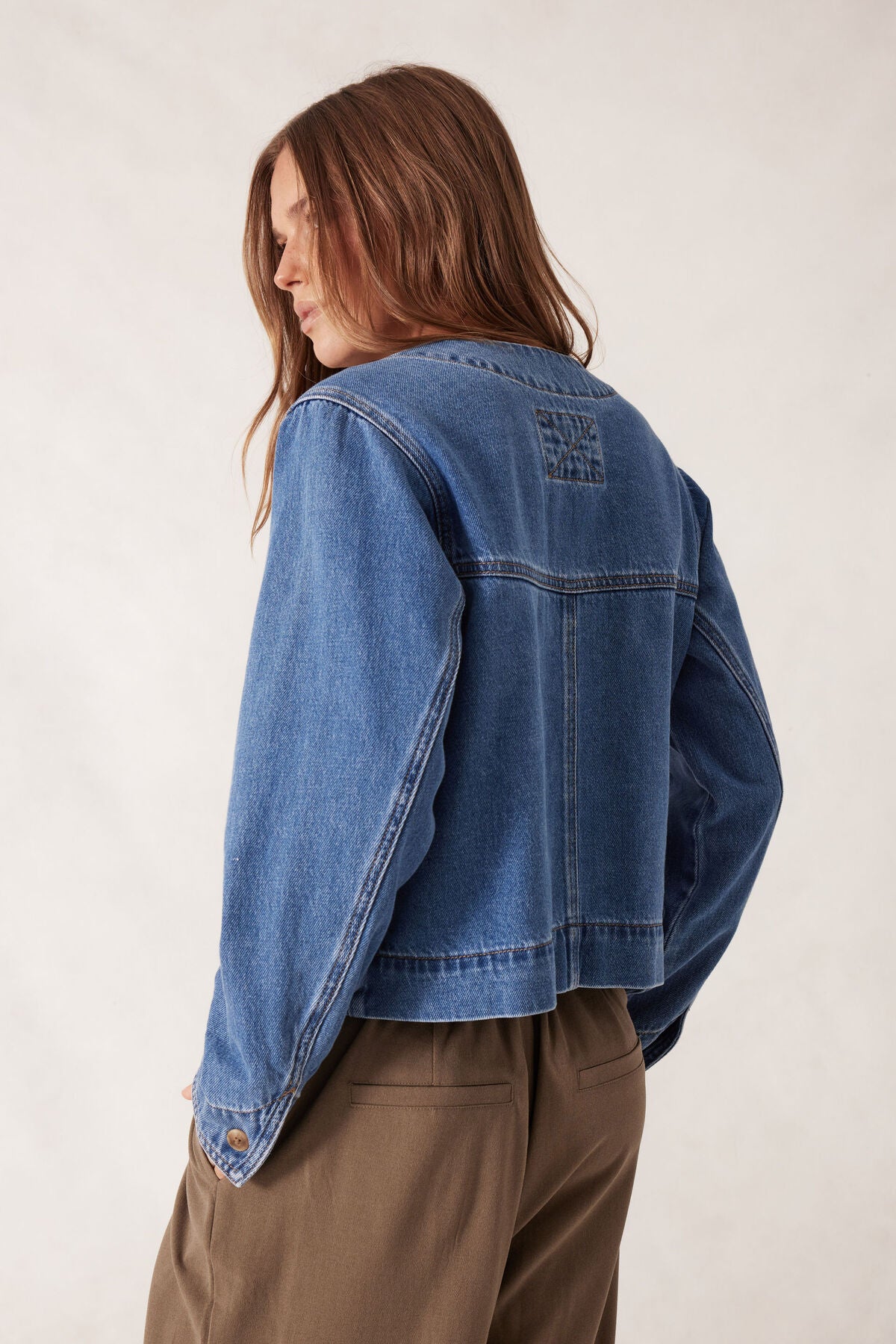 Ceres Life Collarless Denim Jacket - fresh indigo