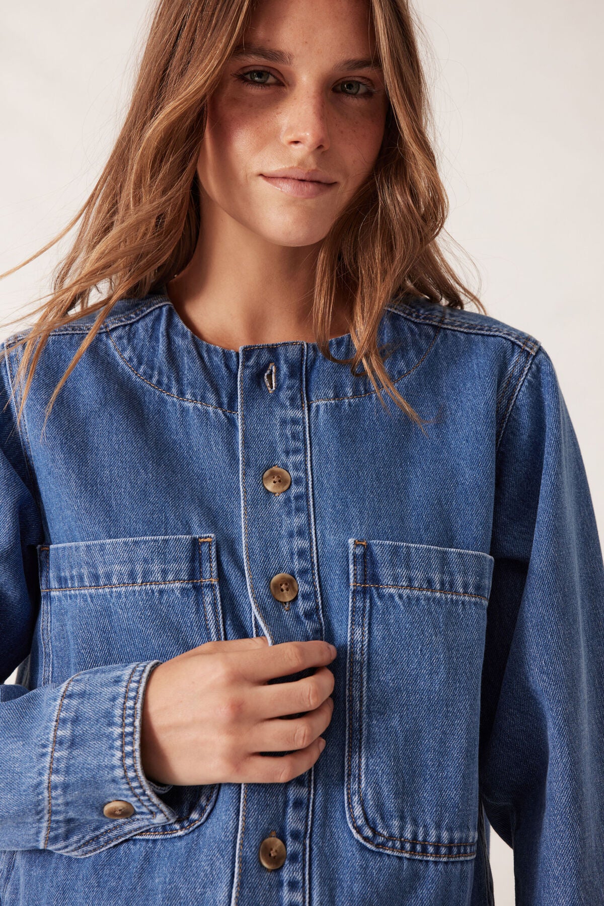 Ceres Life Collarless Denim Jacket - fresh indigo