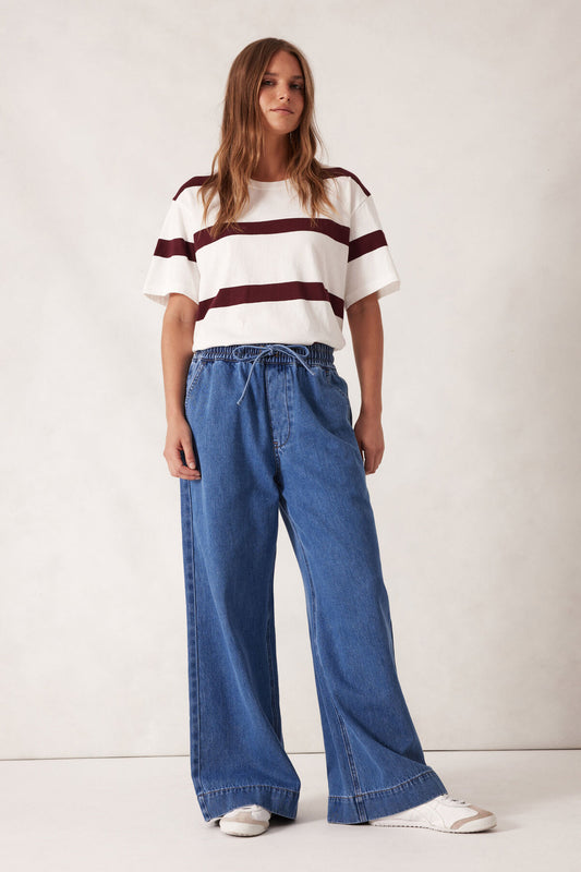 Ceres Wide Leg Drawstring Pant - mid indigo