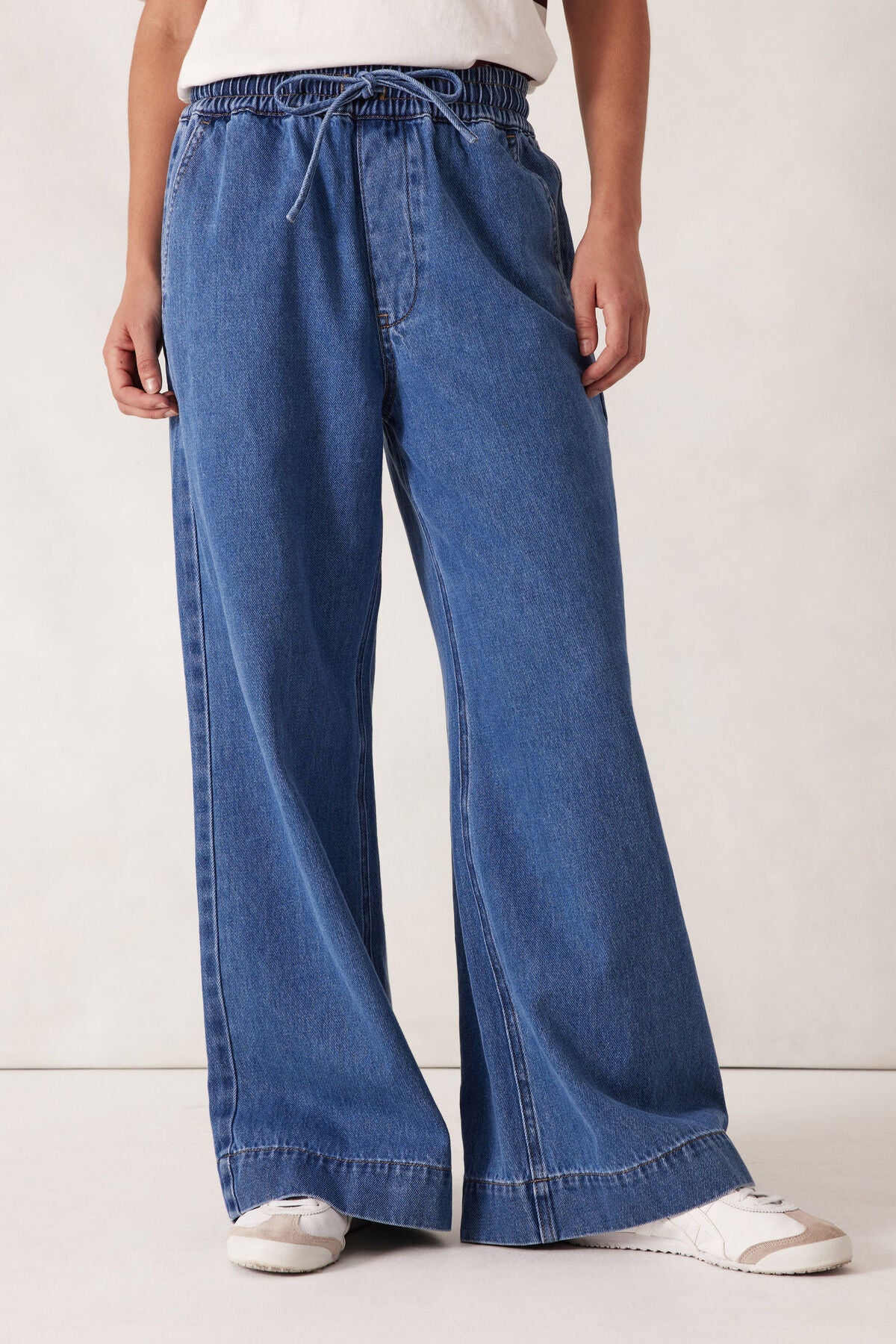 Ceres Wide Leg Drawstring Pant - mid indigo