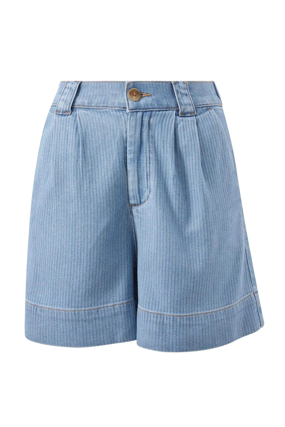 Ceres Pleat Front Short - blue herringbone