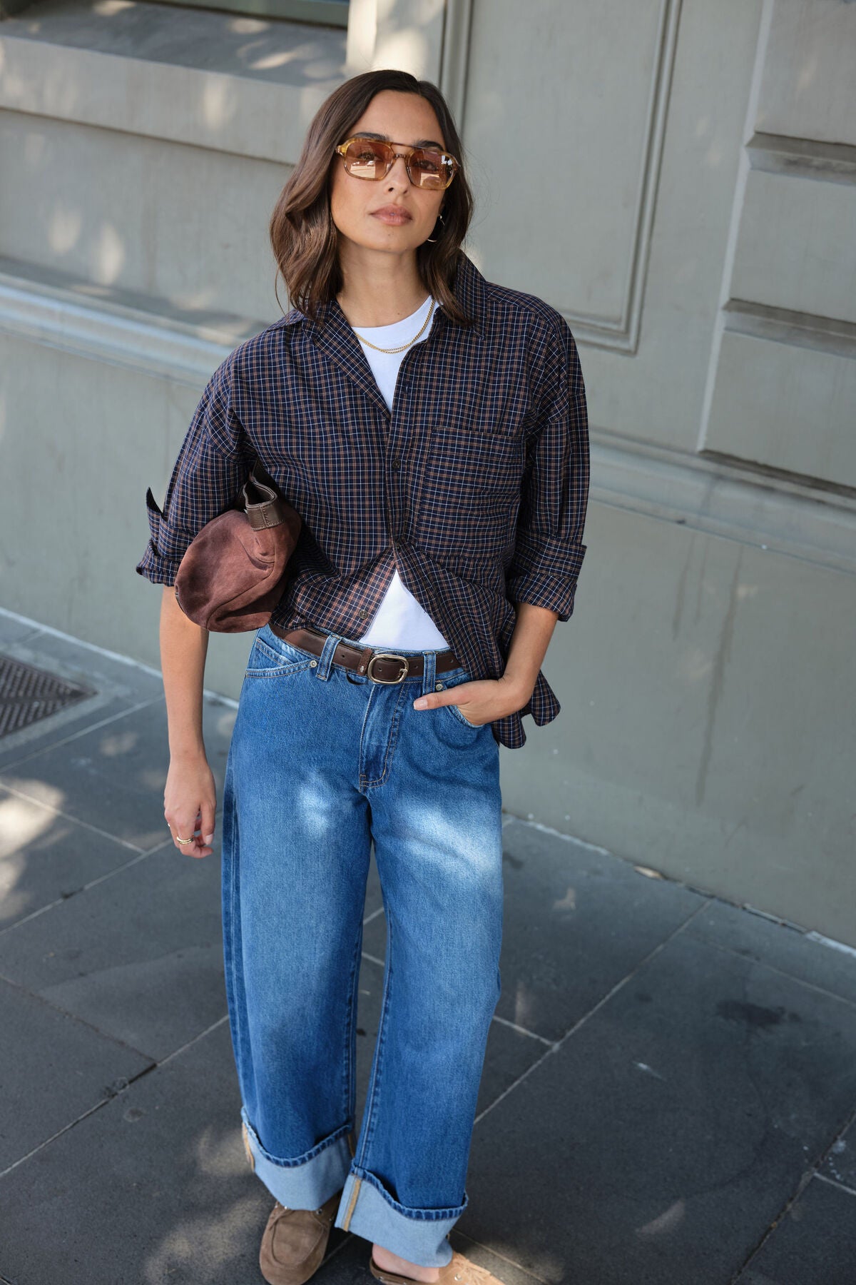 Ceres Frannie Cuffed Barrel Jean - fresh indigo