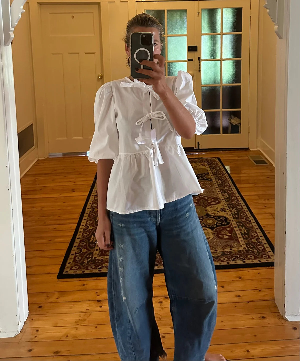 Eyes on Floyd Bow Tie Blouse-White Made in France