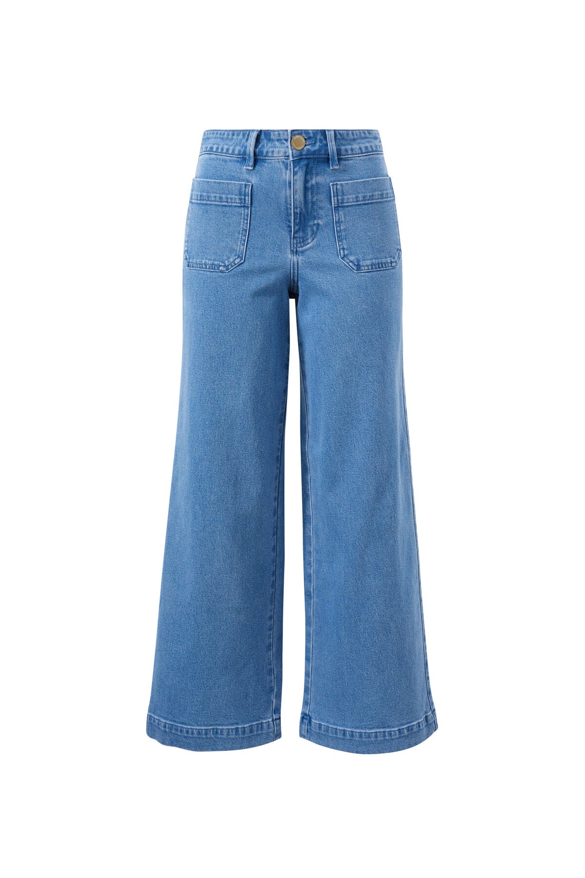 Ceres Life Wide Leg Patch Pocket Jeans - washed indigo