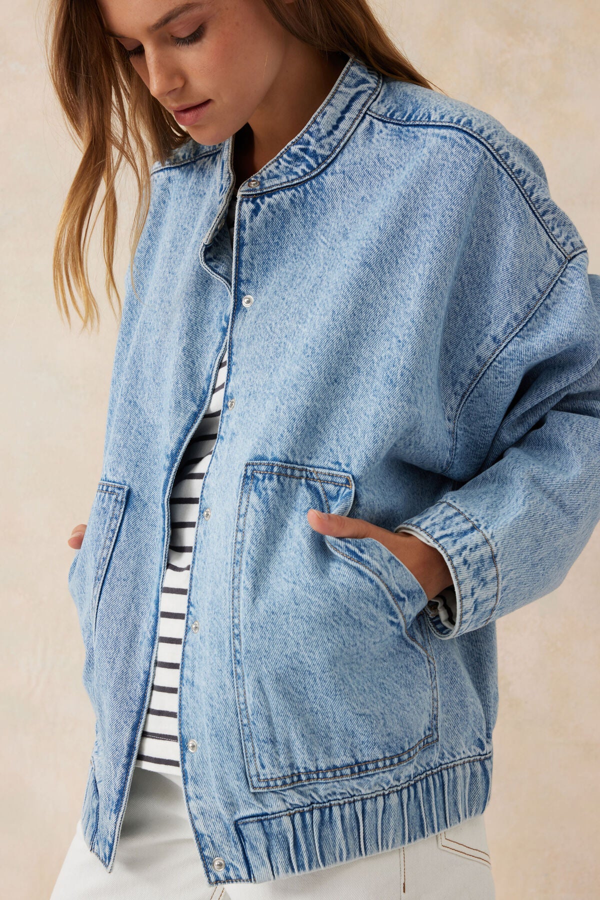 Ceres Life Relaxed Denim Bomber Jacket - mid blue organic cotton