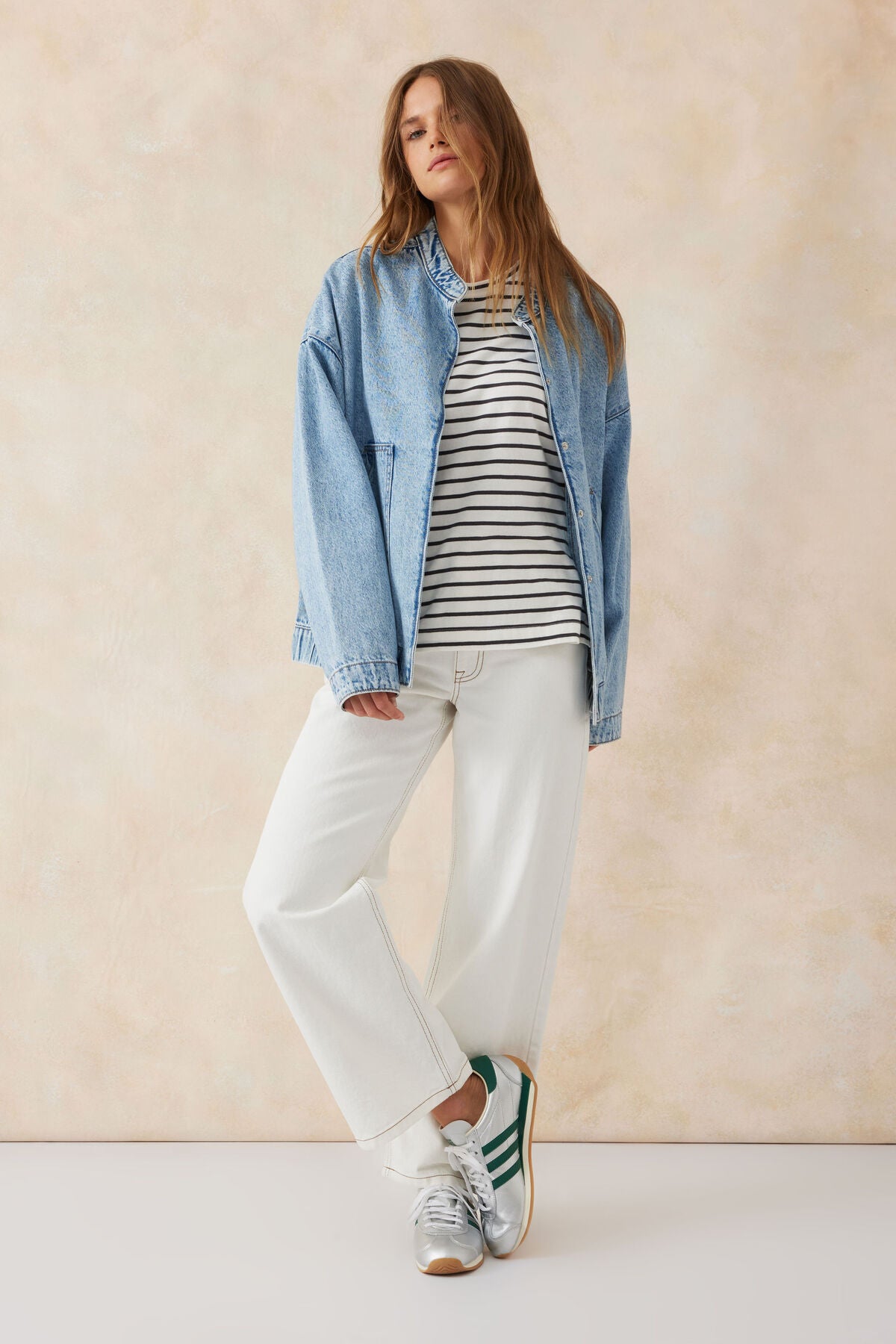 Ceres Life Relaxed Denim Bomber Jacket - mid blue organic cotton