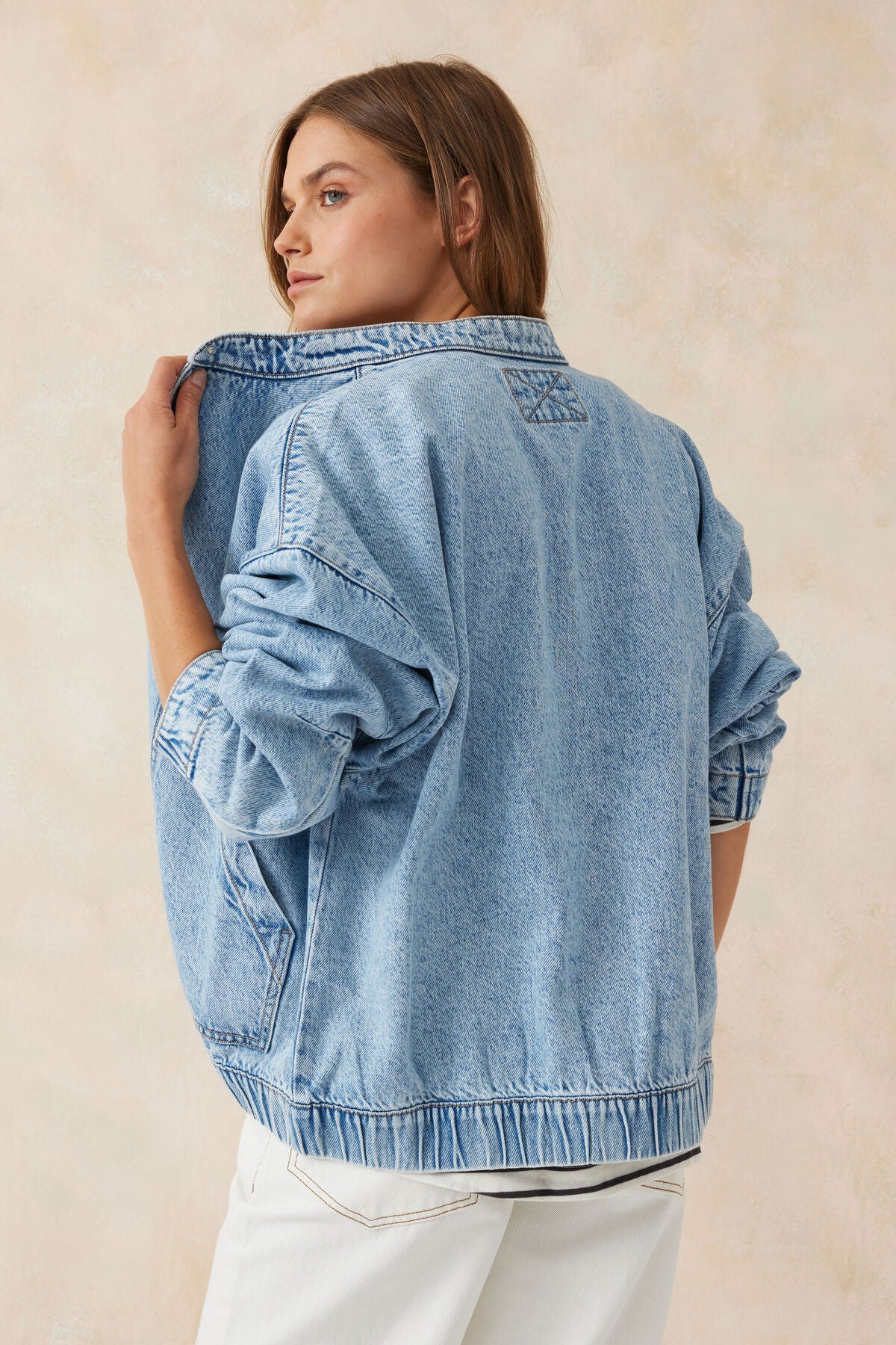 Ceres Life Relaxed Denim Bomber Jacket - mid blue organic cotton